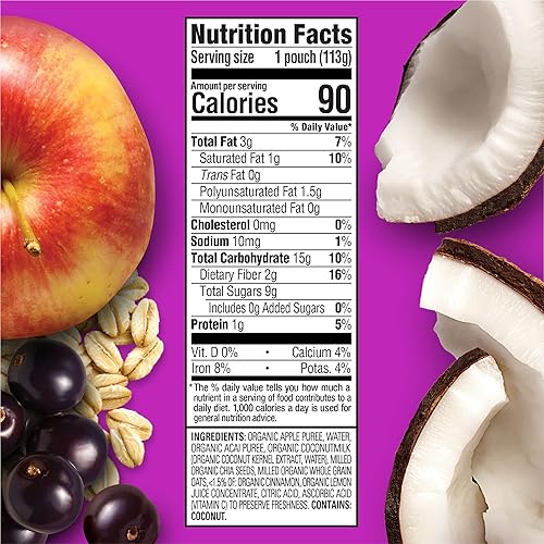 Miniatura 2 de Happy Tot Organics Super Morning Stage 4 - Alimento sin lácteos, con leche de coco y avena de Apple Acai + Super Chia, bolsa de 4 onzas (paquete de