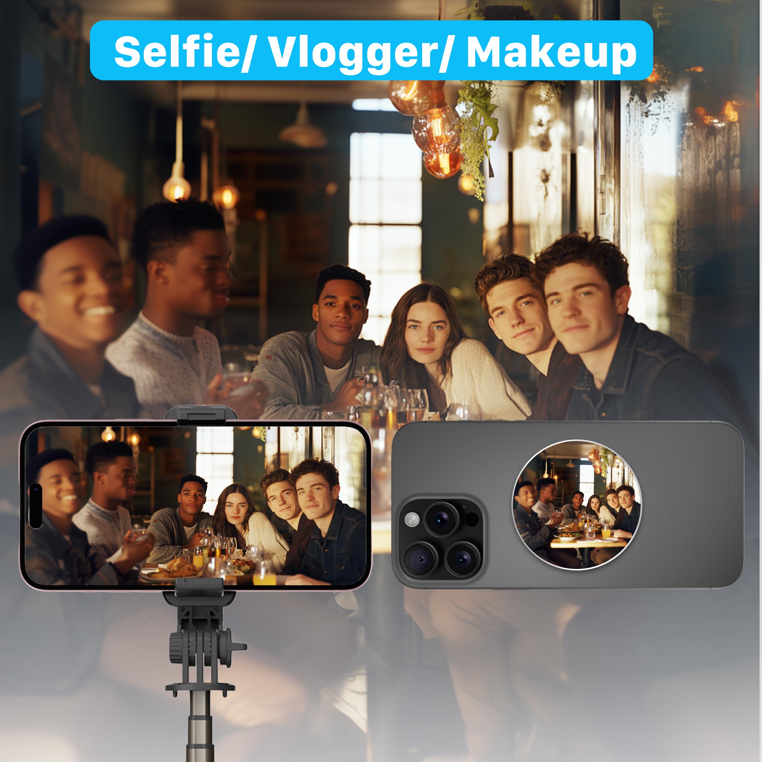 Lusterko Selfie MagSafe‑kompatybilne do iPhone 12‑16, Wypukłe Szerokokątne Lusterko na Tylny Aparat – Idealne do Vlogów i Selfie w HD