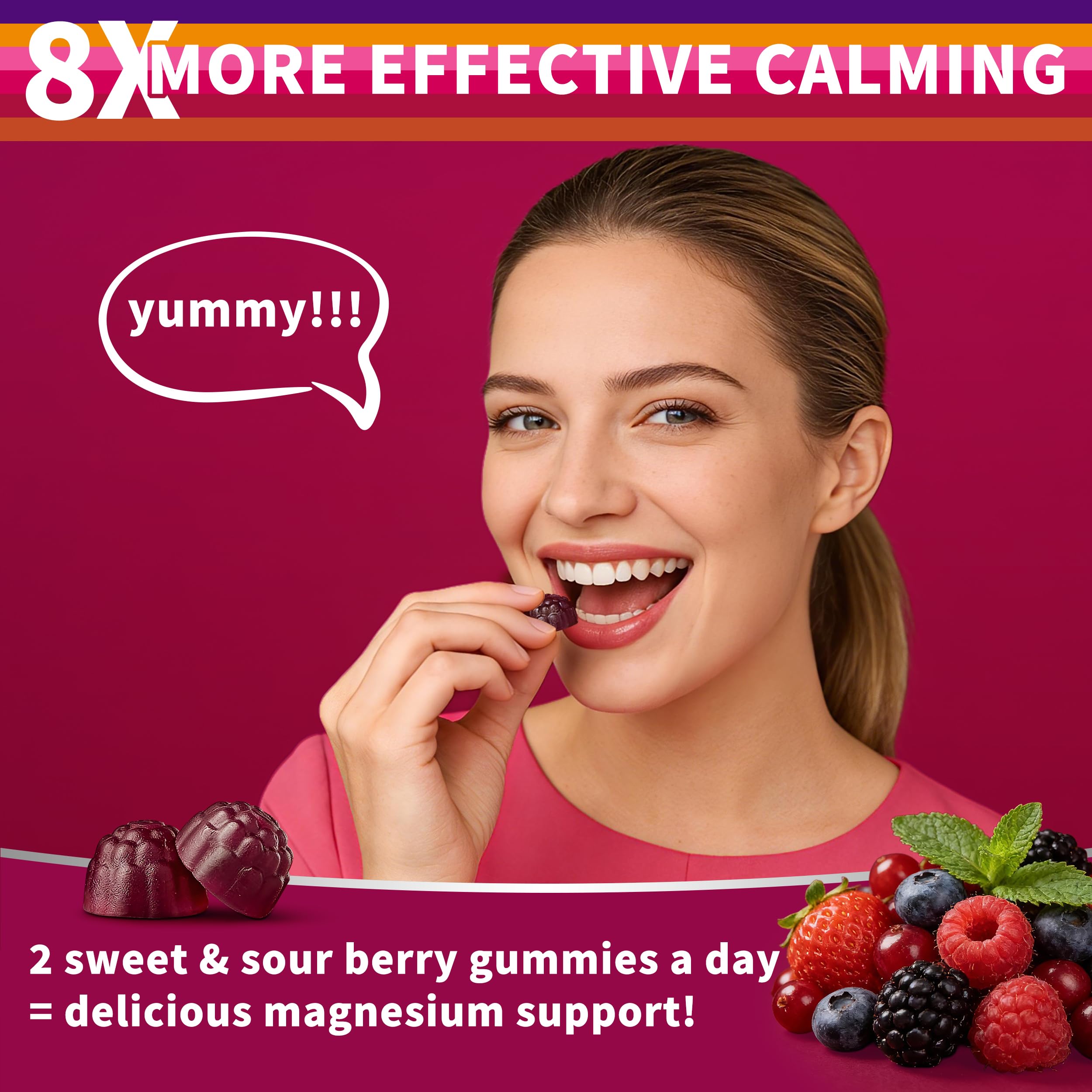 2 Packs-Magnesium Complex Gummies for Women Men, 16-in-1 Deep Calm Magnesium Gummy with bisglycinate Citrate Malate Taurate - Ashwagandha, L-Theanine Support Relaxation, Sleep, Muscle&Heart, Berry — Amazon image 8