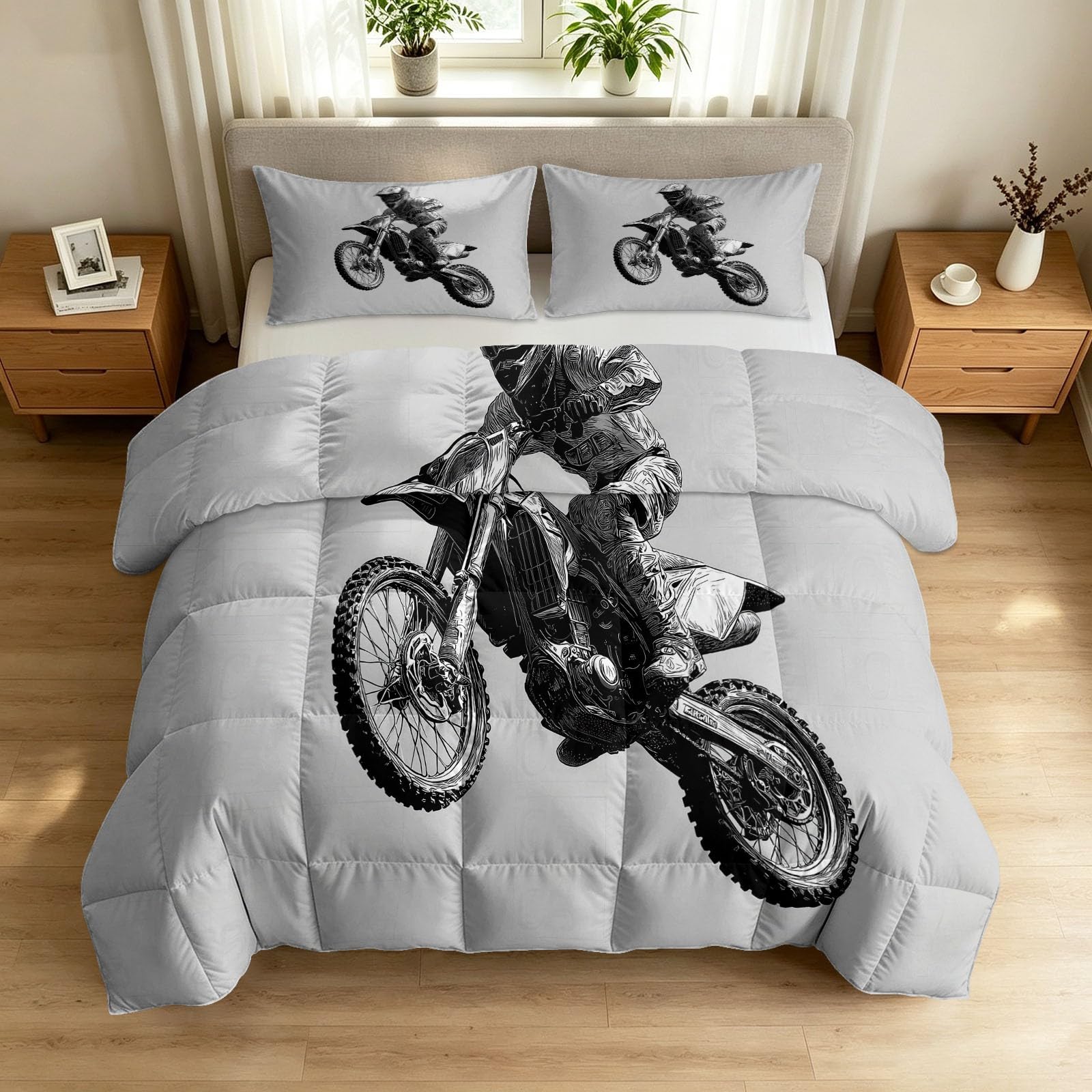 Couette moto cross réversible pour chambre d'ado passionné de sport et de deux-roues