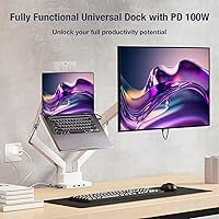 Vista 9 de AVLT Soporte de escritorio con brazo de monitor dual de 17"-38" con bandeja para laptop de 17" y estación de acoplamiento USB-C, HDMI 4K60Hz, USB-A