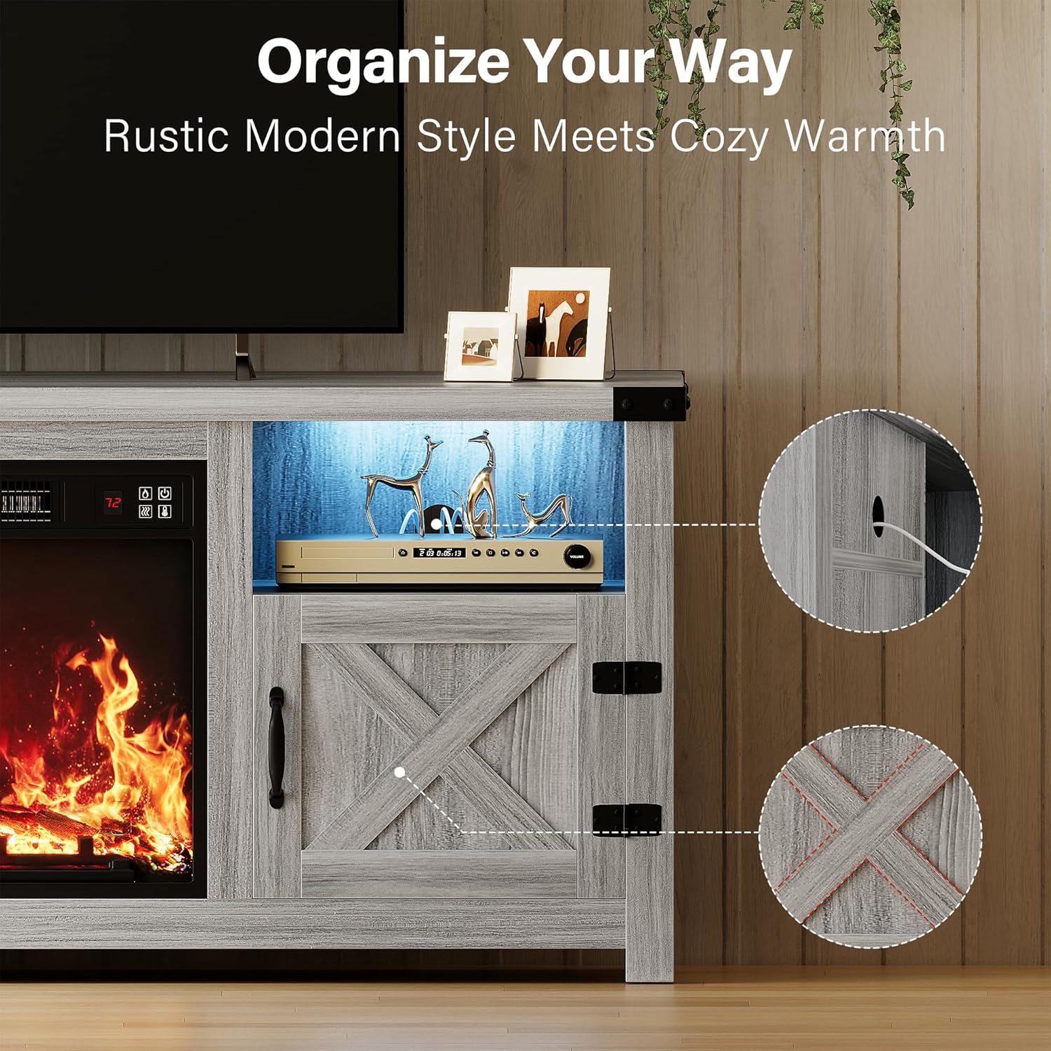 Diagram illustrating 14 distinct color options for the LED ambiance lighting of the TV stand.