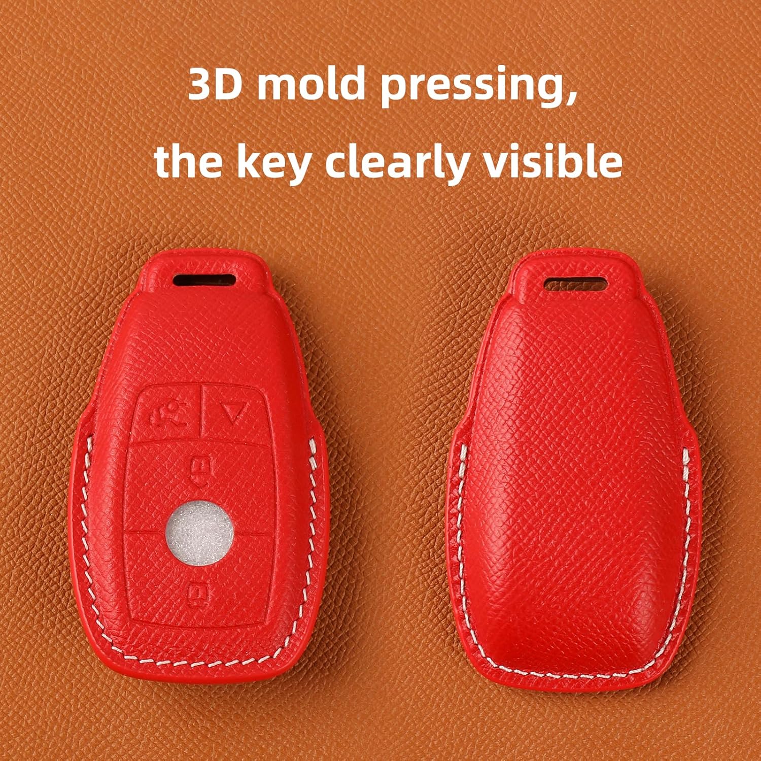 Genuine Leather Smart Key Fob Cover, Keychain Shell Compatible for Mercedes-Benz A, C, E, S, CLA, CLS, GLA, GLB, GLC, GLE, GLS, G Class 2017-2022 (4-Button,Red) - Image 4