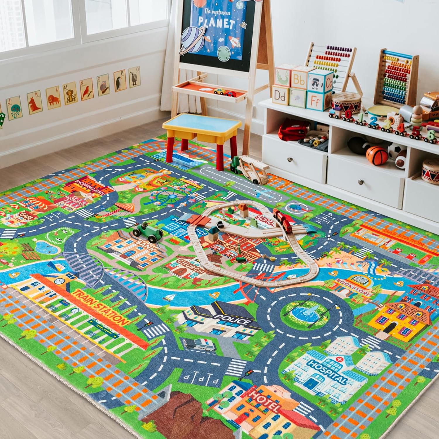 PlumlikHomeDecor Kids Car Rug Play Mat 36x48" - Non-Slip Road Race Track City Rug for Toy Cars, Machine Washable Bedroom Playmat