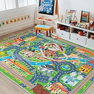 Car Rug Play Mat for Kids Toy Cars, Road Traffic Playmat for Kid Bedroom...