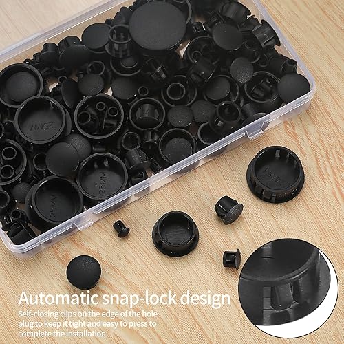 Miniatura 5 de Tapones de plástico para agujeros, 180 tapones de bloqueo de panel negro, tapas redondas para orificios de tornillo de taladro para gabinetes de