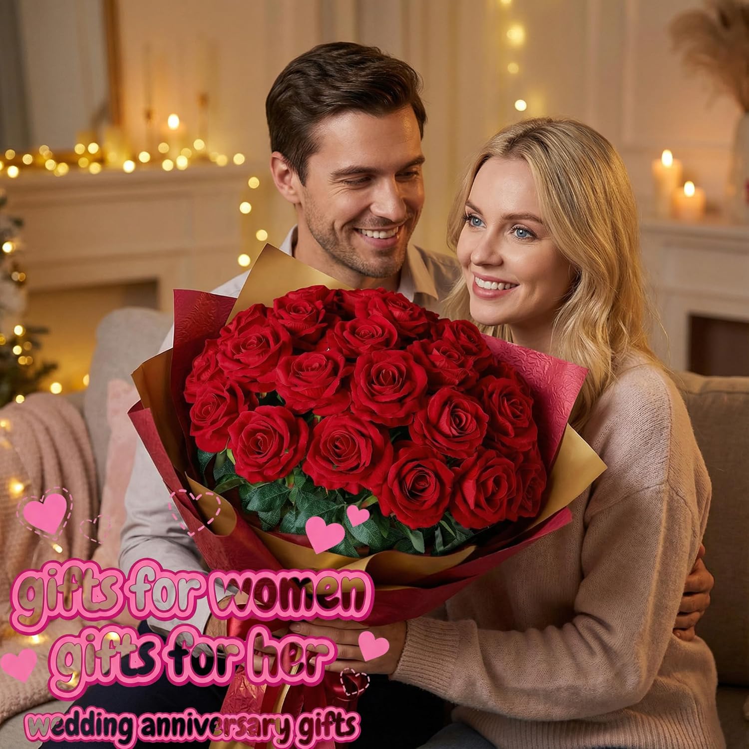 ANLUKEAR 50PCS Luxury Red Real Touch Fake Roses 4 Inches Premium Velvet Faux Roses Realistic Artificial Flowers Silk Roses With Stems Bouquet for Valentine's Day Wedding Decor Home Table Vase Gifts