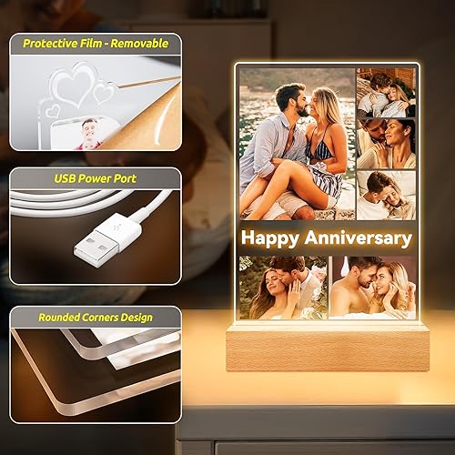 Miniatura 5 de Marcos de fotos personalizados con foto, marco de fotos personalizado con luz nocturna, marco de fotos personalizado, aniversario, cumpleaños, día