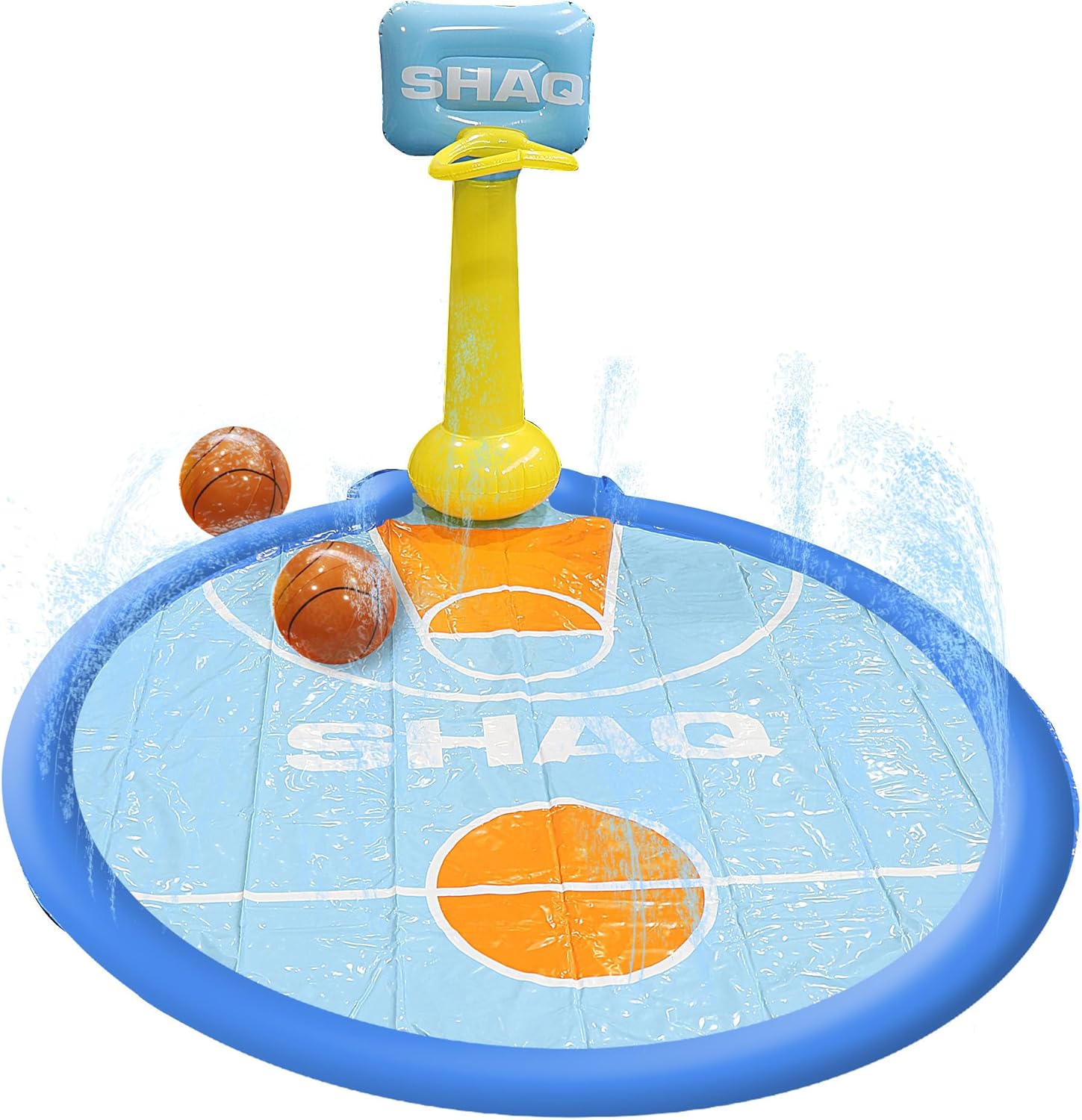 SHAQ Basketball Sprinkler Mat with Built-in Hoop, Durable PVC, Easy Inflation, Interactive Water Play