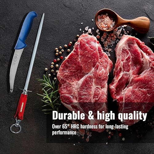 Miniatura 9 de F. DICK DICKORON Classic Sharpening Steel Oval Sapphire Corrugation - Afilador de cuchillos con 11.8" de longitud y 65 HRC - Varilla de afilar