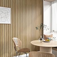 Vista 7 de Paneles de Madera Marrón 3D para Paredes 120" x 12" Paneles de Pared de Listones Acústicos Despegar y Pegar Paneles de Madera Autoadhesivos 1.Brown
