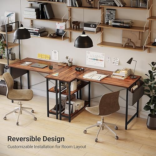 Miniatura 4 de CubiCubi Escritorio en forma de L, escritorio para computadora de 40 pulgadas con estantes de almacenamiento reversibles, escritorio de esquina para