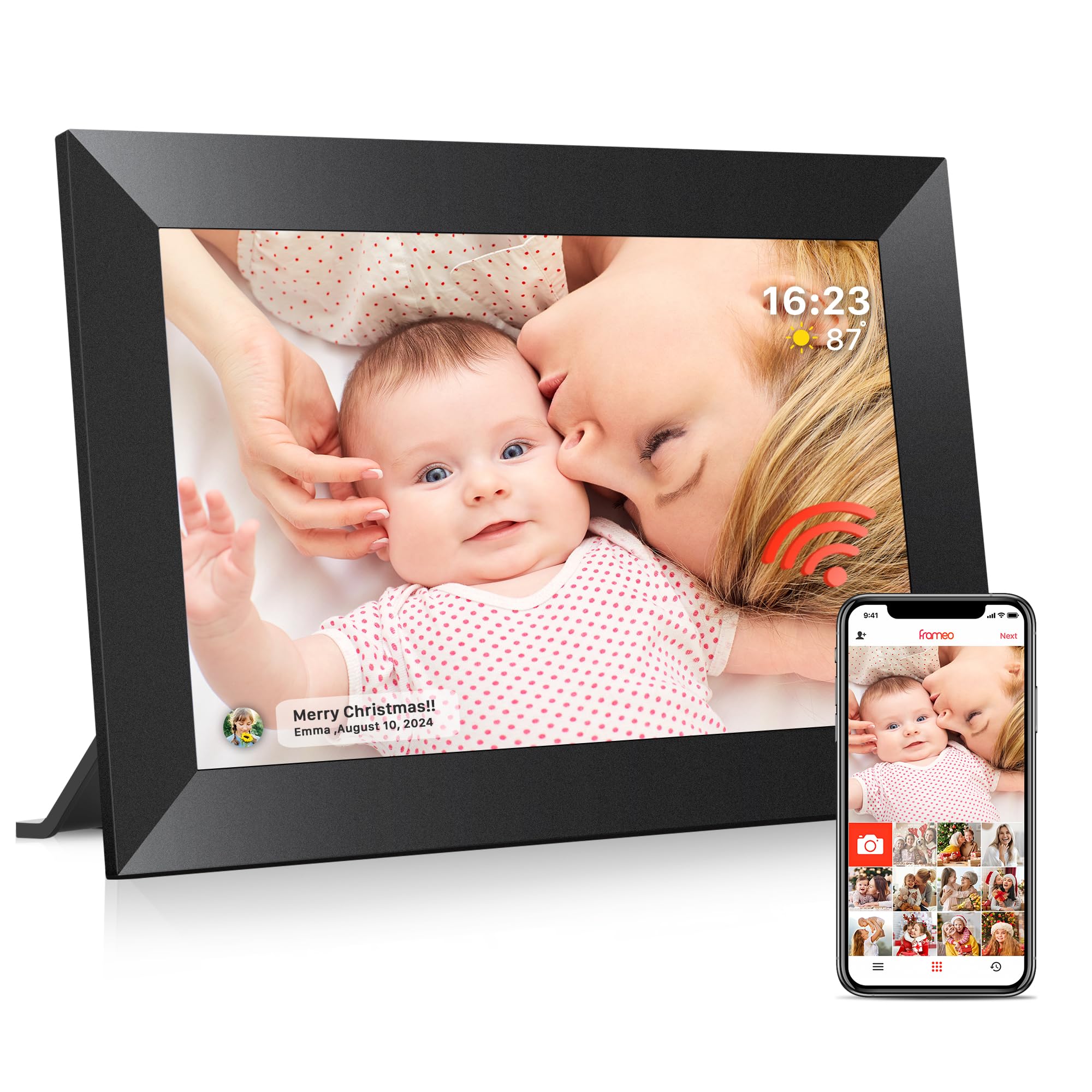 Frameo 10,1-Zoll-WLAN-Digitaler Bilderrahmen mit 32 GB Speicher, 1280 x 800 IPS-Touchscreen, Intelligenter Elektronischer Bilderrahmen, Wandmontierbar, Automatische Drehung, Fotos/Videos Über Frameo-A