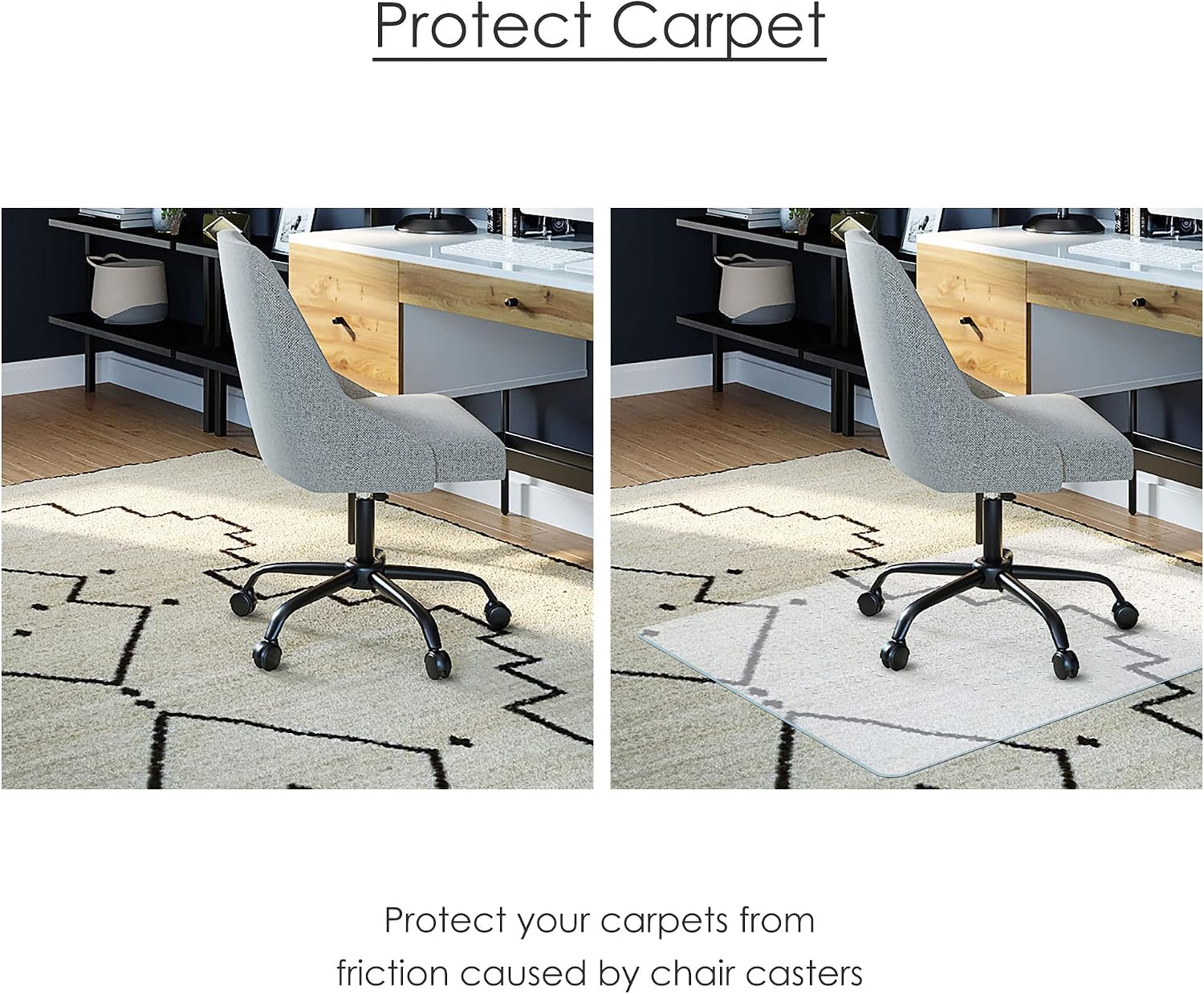 Yescom 60" x 46" Office Desk Chair Mat for Carpets Low Pile Rectangle PVC Floor Protector Studded Back 2.5mm with Lip