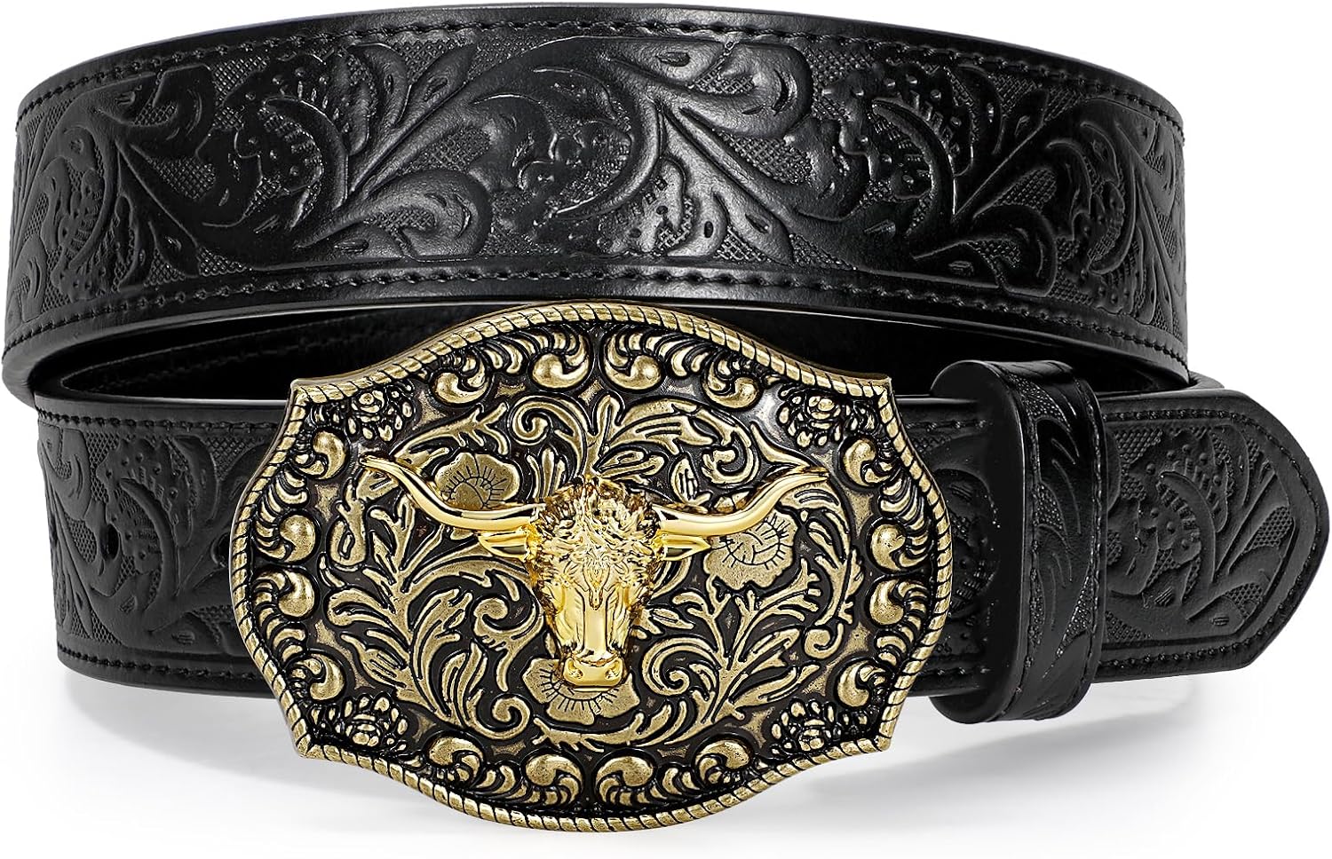 TRIWORKS Mens Western Cowboy Belt - Cowgirl Western Country Belt with Floral Engraved Buckle - Image 9
