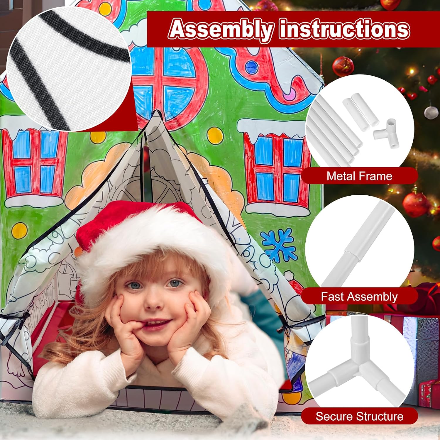 Cinrobiye Christmas Playhouse Color Tent Huge Gingerbread House DIY Coloring in Playhouse Large Art Craft Activity Play Tent Fort Indoor Outdoor for Families Decoration Gift 36" X 27" X 40"