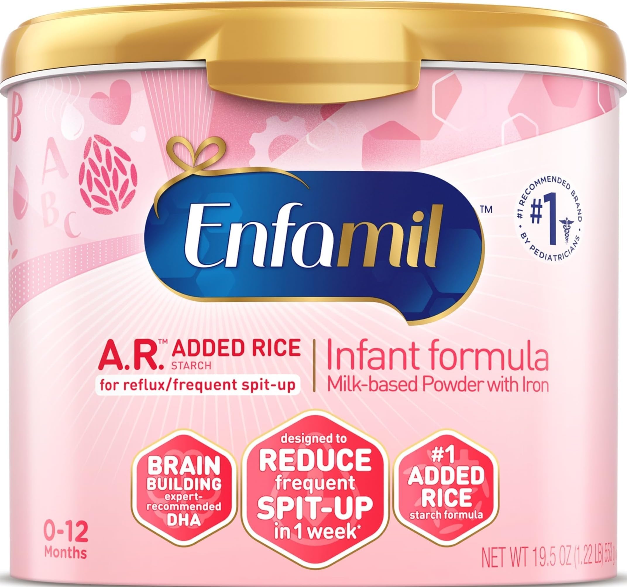 Enfamil A.R. Infant Formula, Clinically Proven to Reduce Reflux & Spit-Up in 1 Week, with Iron, DHA for Brain Development, Probiotics to Support Digestive & Immune Health, Powder Tub, 19.5 Oz