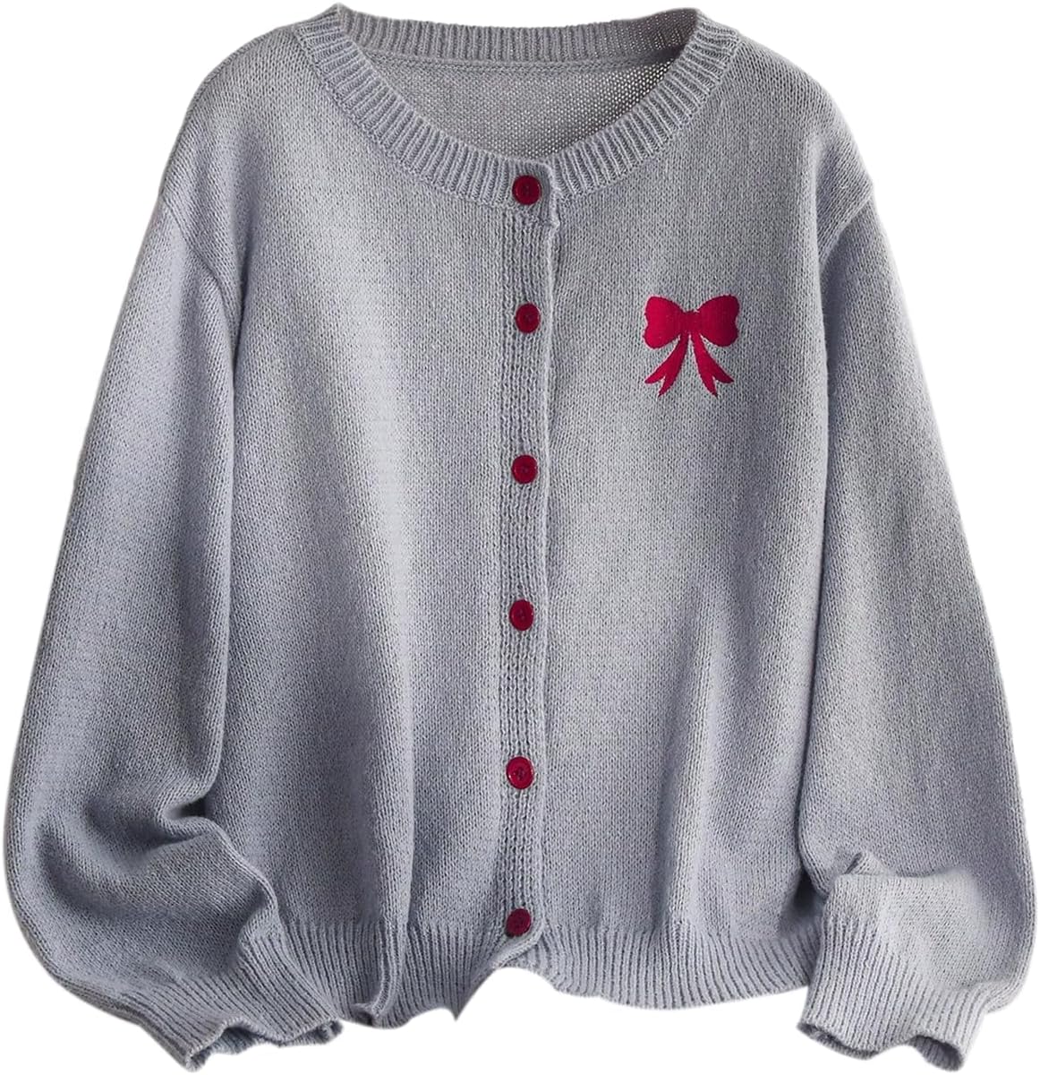 Verdusa Women's Plus Size Embroidery Bow Button Up Cardigan Sweater Cozy Fall Outfits
