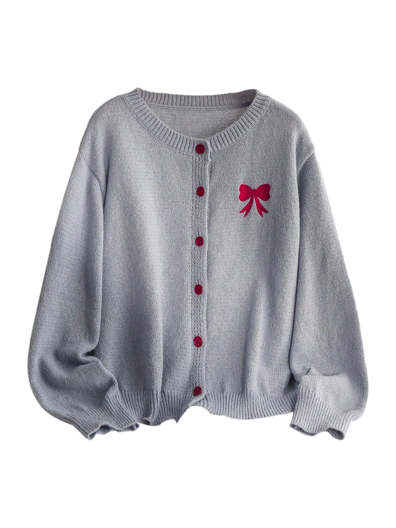 Verdusa Womens Plus Size Embroidery Bow Button Up Cardigan Sweater Cozy Fall Outfits
