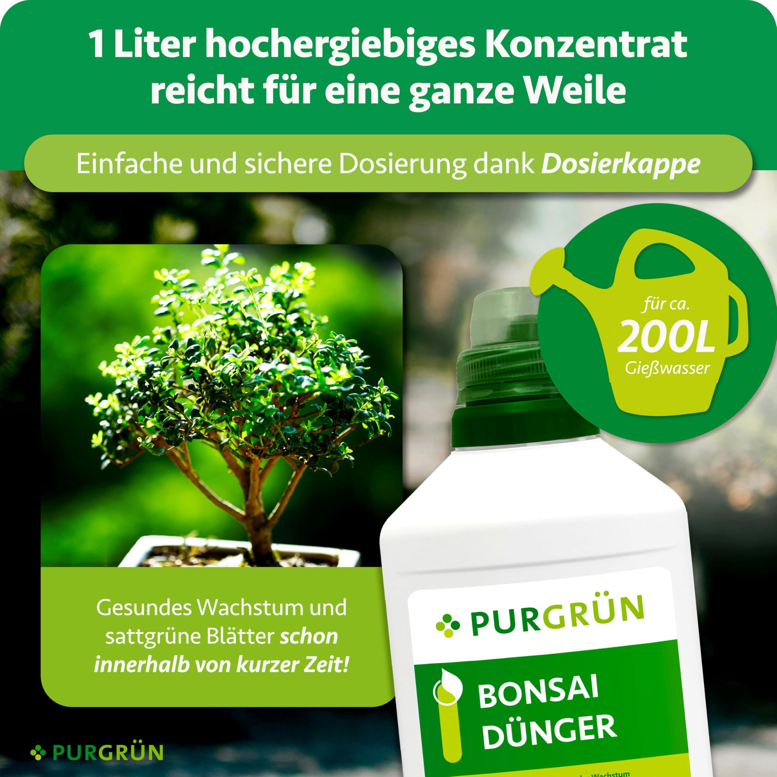 Bonsai-Dünger 1 Liter – Spurennährstoffe für gleichmäßiges Wachstum – Fördert die Blütenbildung blühender Bonsais – Extra Kalium stärkt die Widerstandskraft – Für 200 Liter Gießwasser