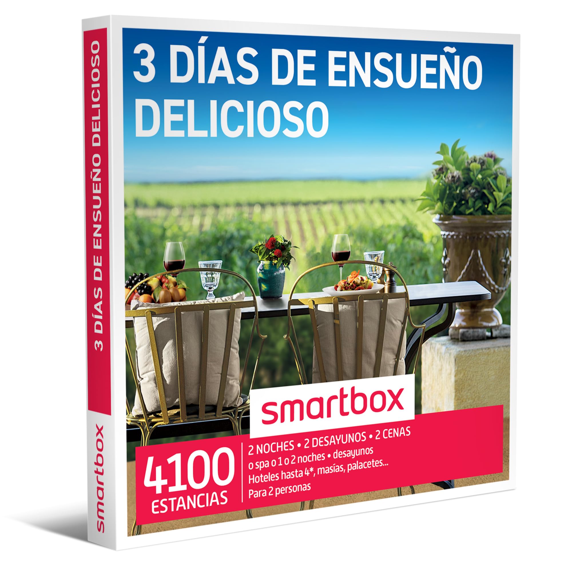 Smartbox Caja regalo 3 días de ensueño delicioso , Idea de regalo novios , 2 noches con desayuno y 2 cenas o spa para 2 personas