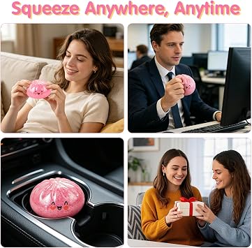 Glitter Dumpling Squishy with Steamer, Pink Squishy Dumplings Sensory Fidget Toy, Squeeze Toys for Relaxation