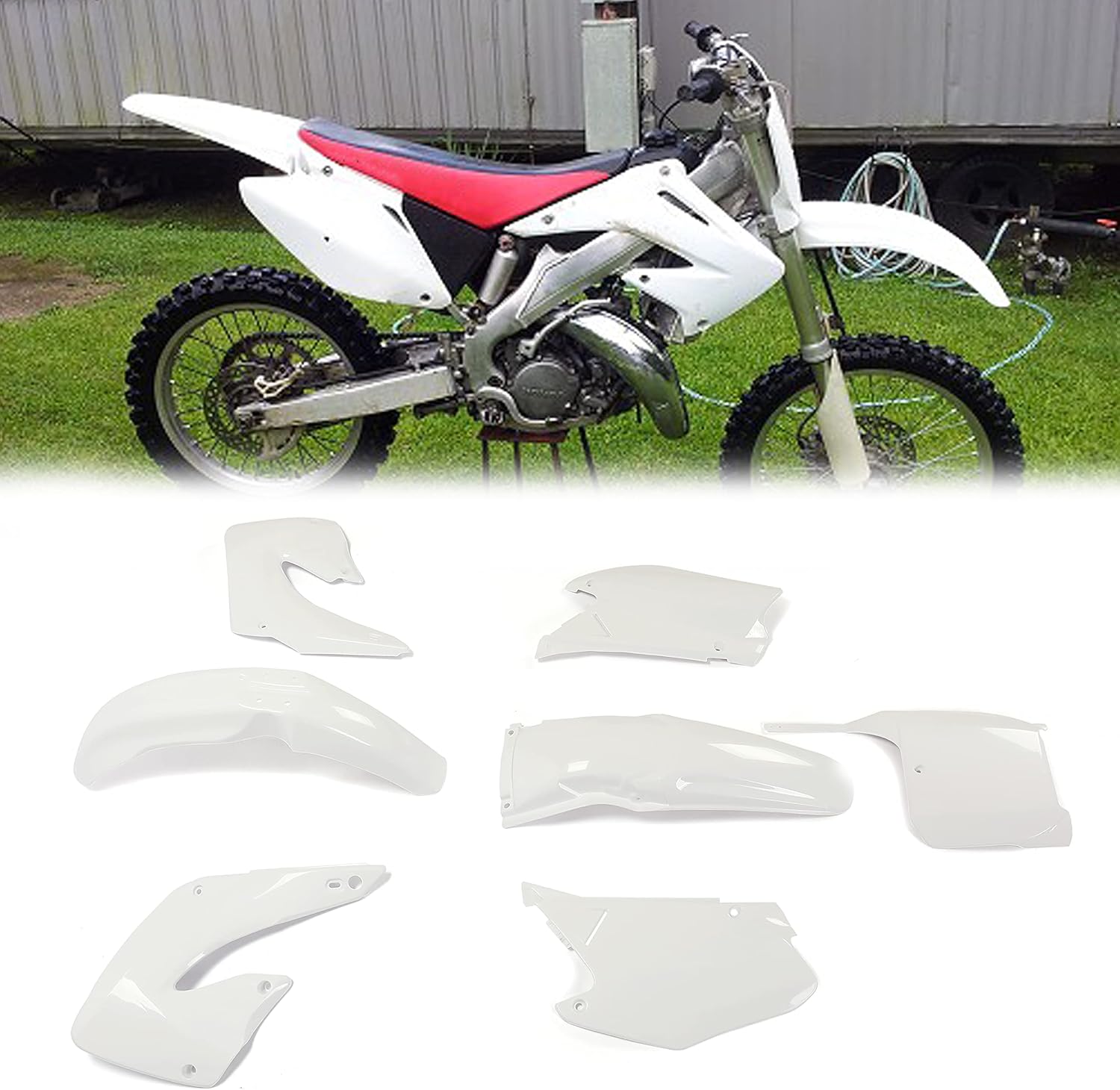 Kojem Plastic Kit Complete Bodywork Body Kit Compatible with 2000-2001 Honda CR125R CR250R (White)