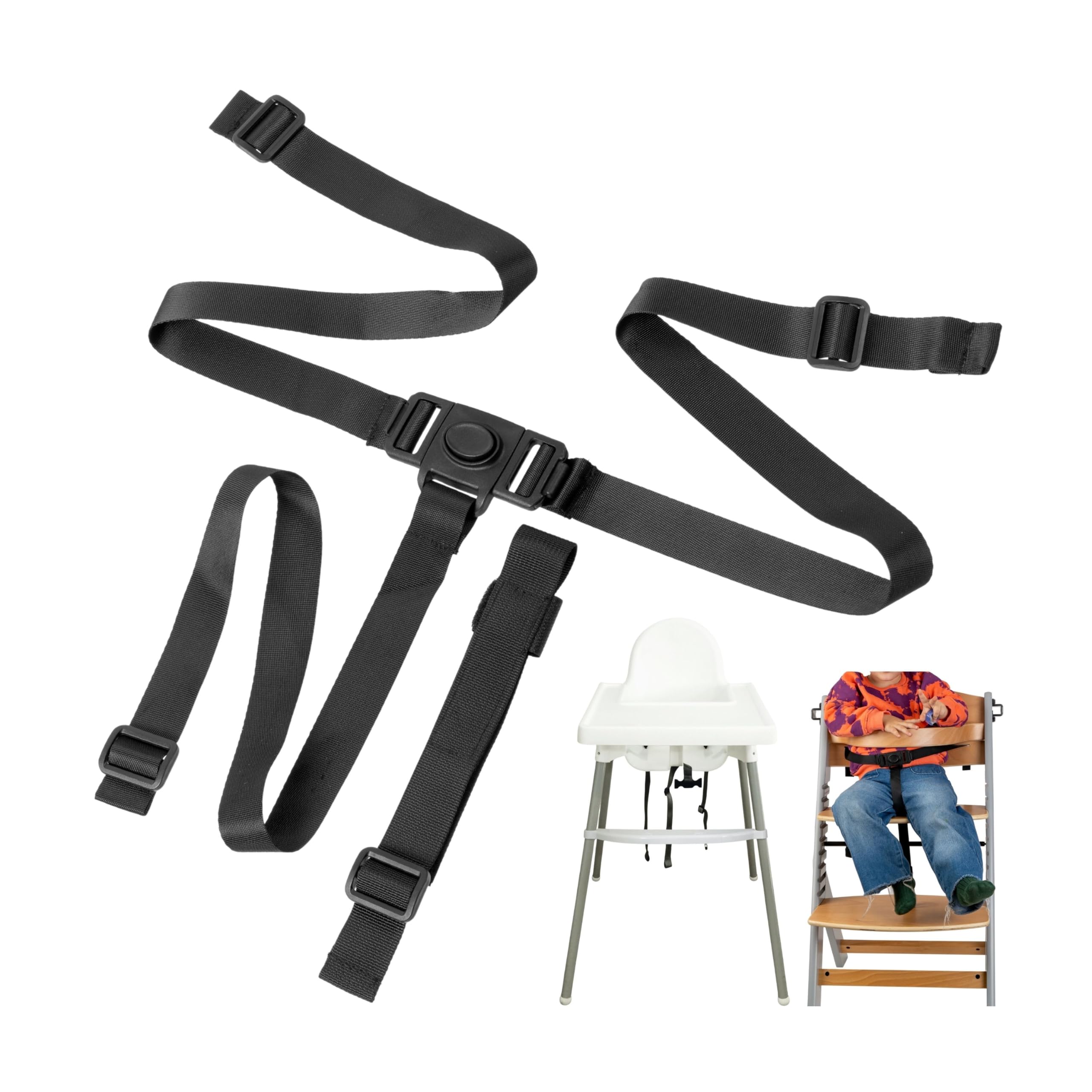 Highchair 3-Point Harness System, 1 Set, Compatible with bebeconfort, IKEA, Kinderkraft, Safety 1st, and Many More, in Black, with Crotch Strap, Adjustable highchair Safety Harness