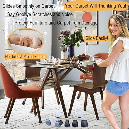 Miniatura 5 de Deslizadores de patas de silla pequeños para protectores de alfombras, cubierta de patas de muebles para proteger la alfombra de área, cuadrada y