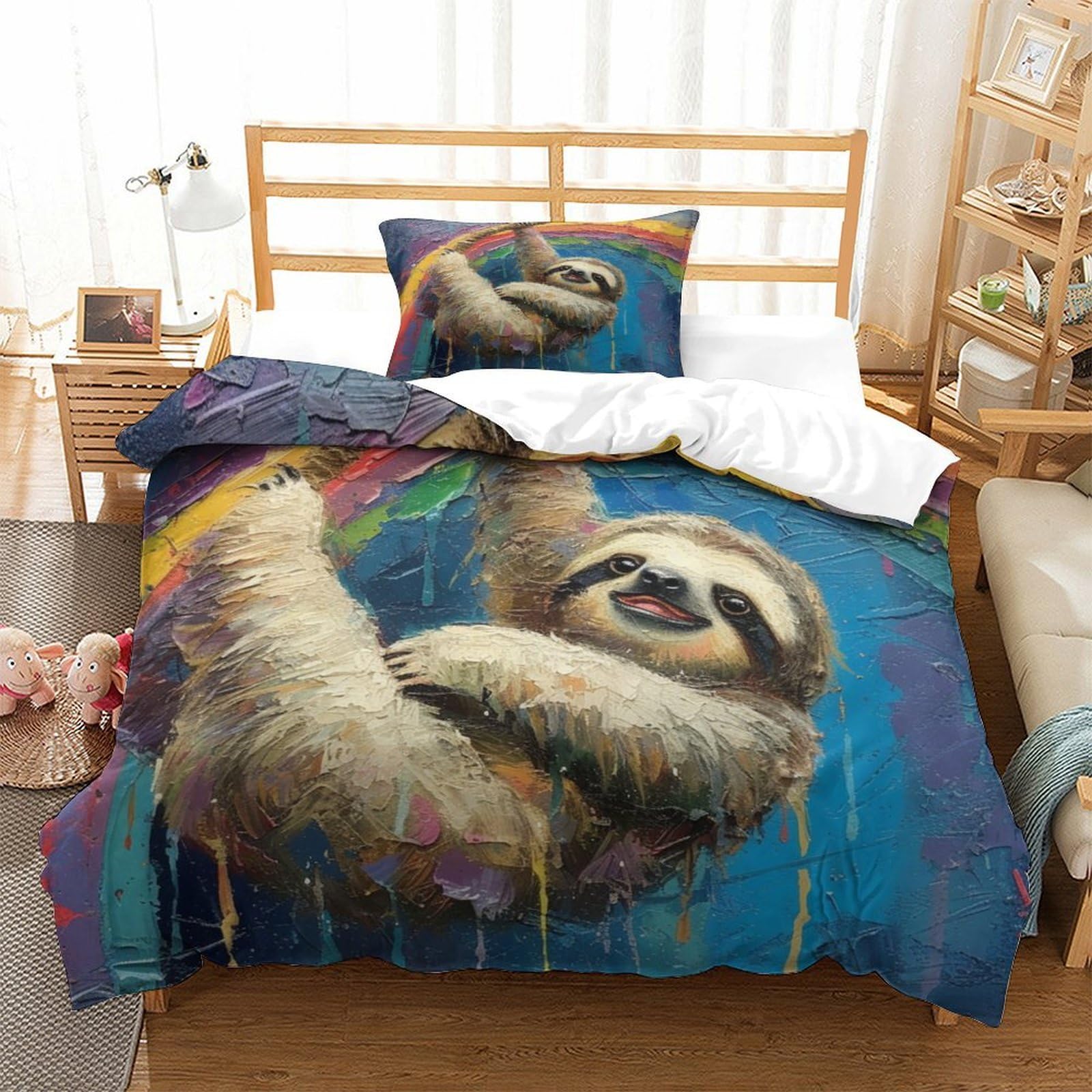 Housse de couette paresseux 3D 135x200cm en microfibre douce avec taie pour lit simple