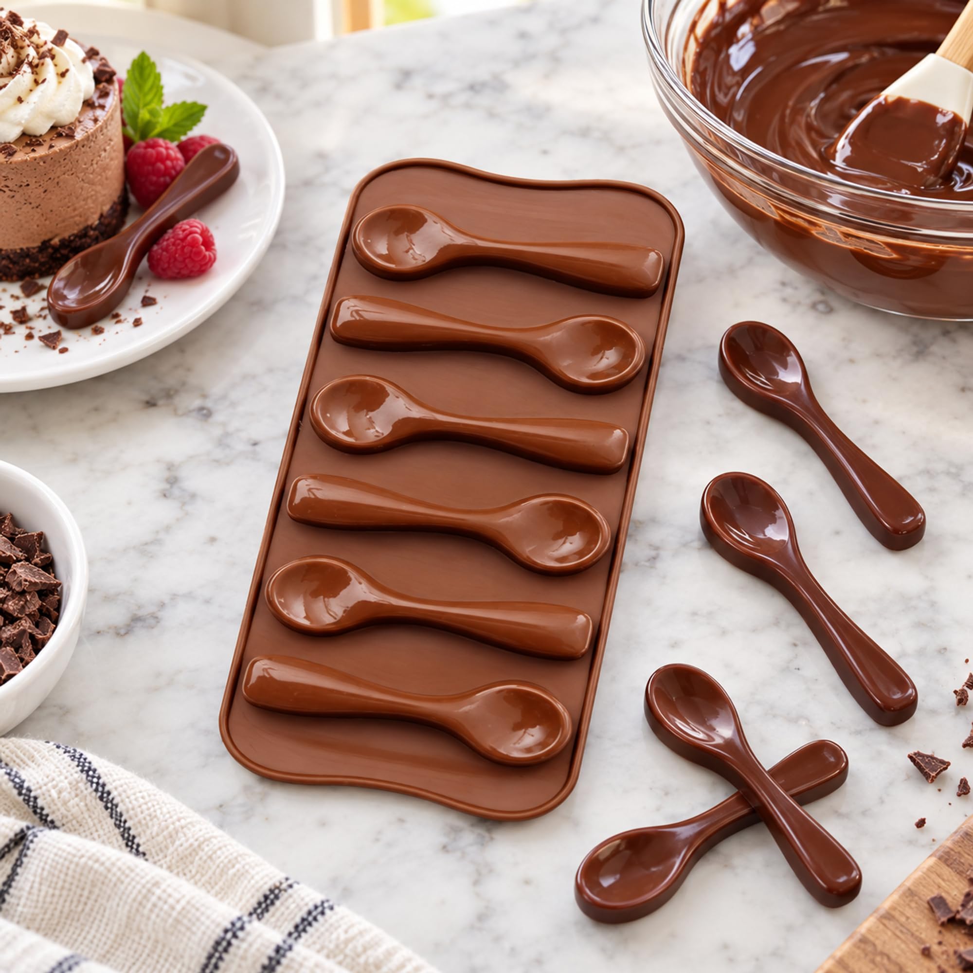 Silicone Spoon-Shaped Chocolate Making Tray, Decorative Candy Shaping Tool for Homemade Desserts and Party Treats
