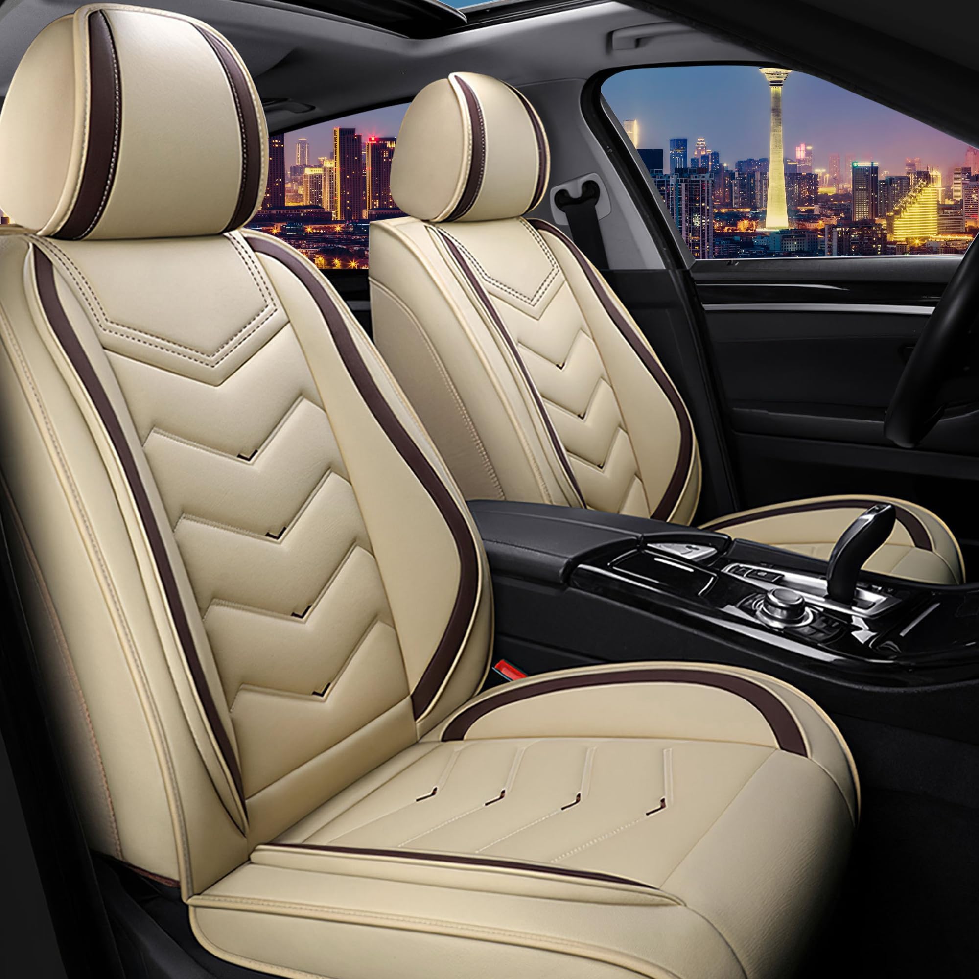 Car Seat Covers for Nissan Pathfinder 2000-2025, Stylish Sport Seat Cover, Premium Nappa Leather Car Seat Cover. Automobile Seat Covers Sets.(Standard 2 Seats/Beige)