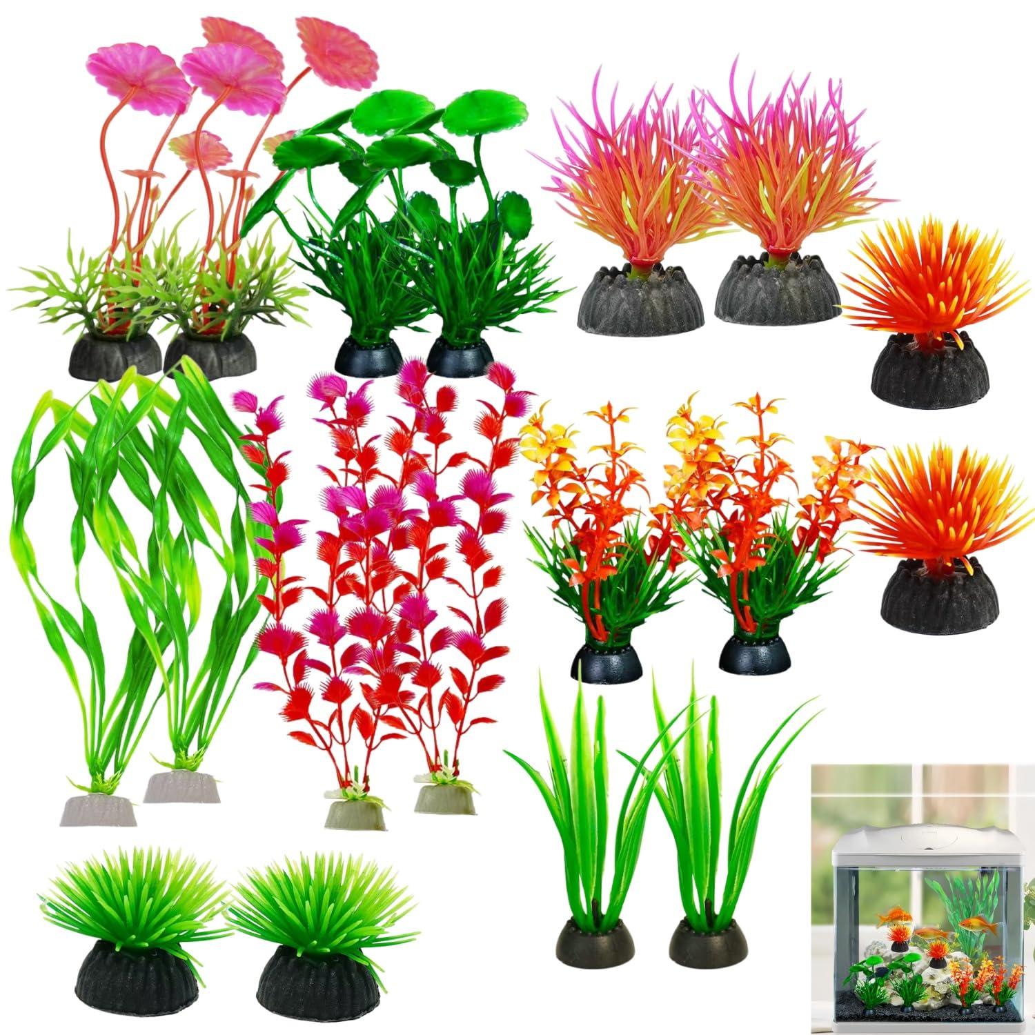 LiJuanWang 18 Pack Aquarium Decorations Plants Artificial Fish Tank Plants Colourful Fake Seaweed Water Plants,for Fish Tank Household Office Aquarium