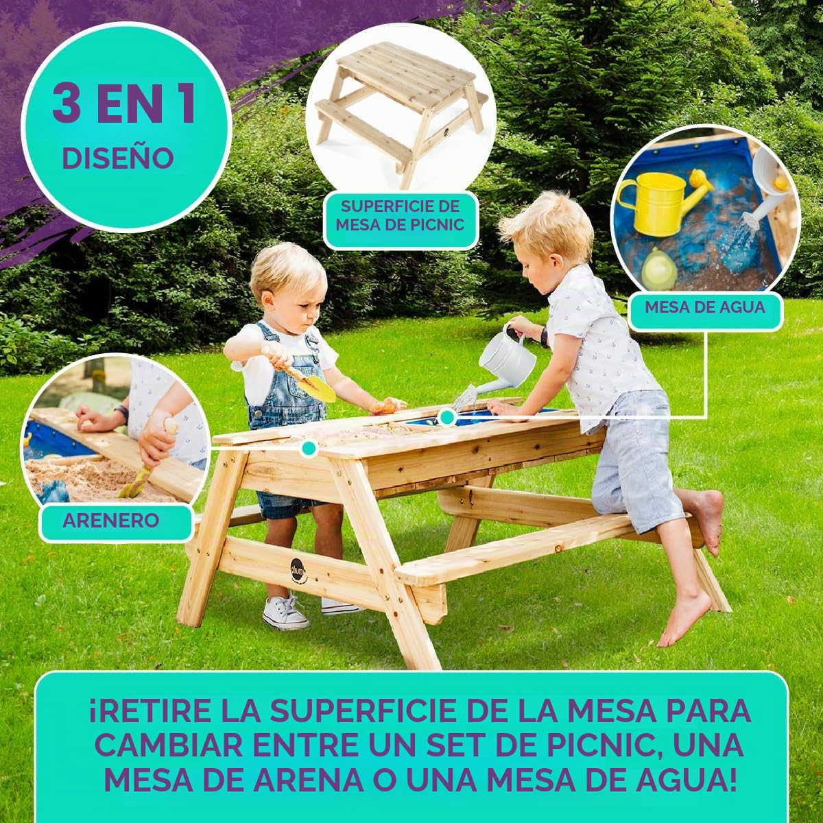 Plum Surfside mesa de pícnic de madera para arena
