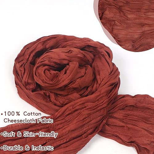 Miniatura 4 de Paquete de 12 caminos de mesa de estopa, 35 x 120 pulgadas, tela de queso de gasa arrugada, bohemio, centros de mesa románticos para mesas, mantel