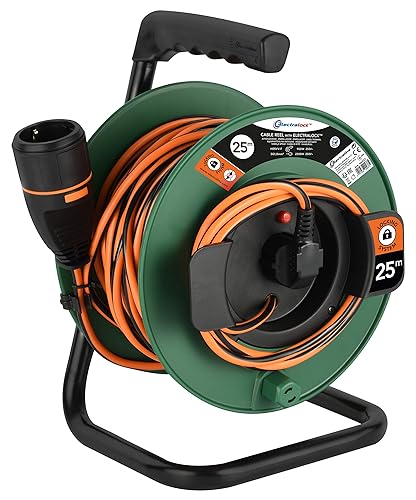 Electraline 49237 Avvolgicavo con Prolunga Elettrica da Giardino 25M 3G1 con Presa Electralock e maniglia ergonomica