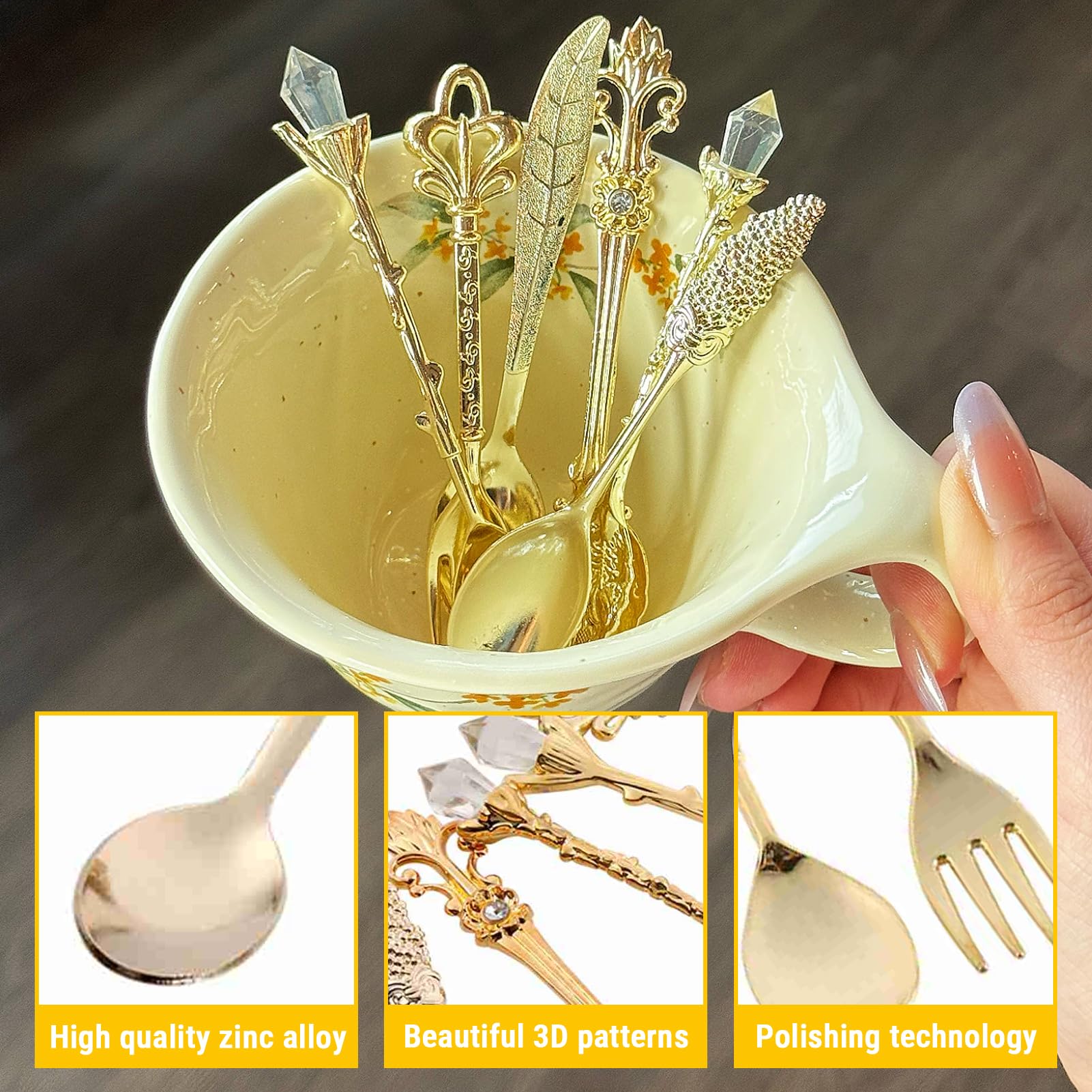 SPOON×SPOON 未使用品！ 2点セット！　2697 6PCS Vintage Spoons, Mini Fancy Spoon Fork Zinc Alloy Tea Spoons