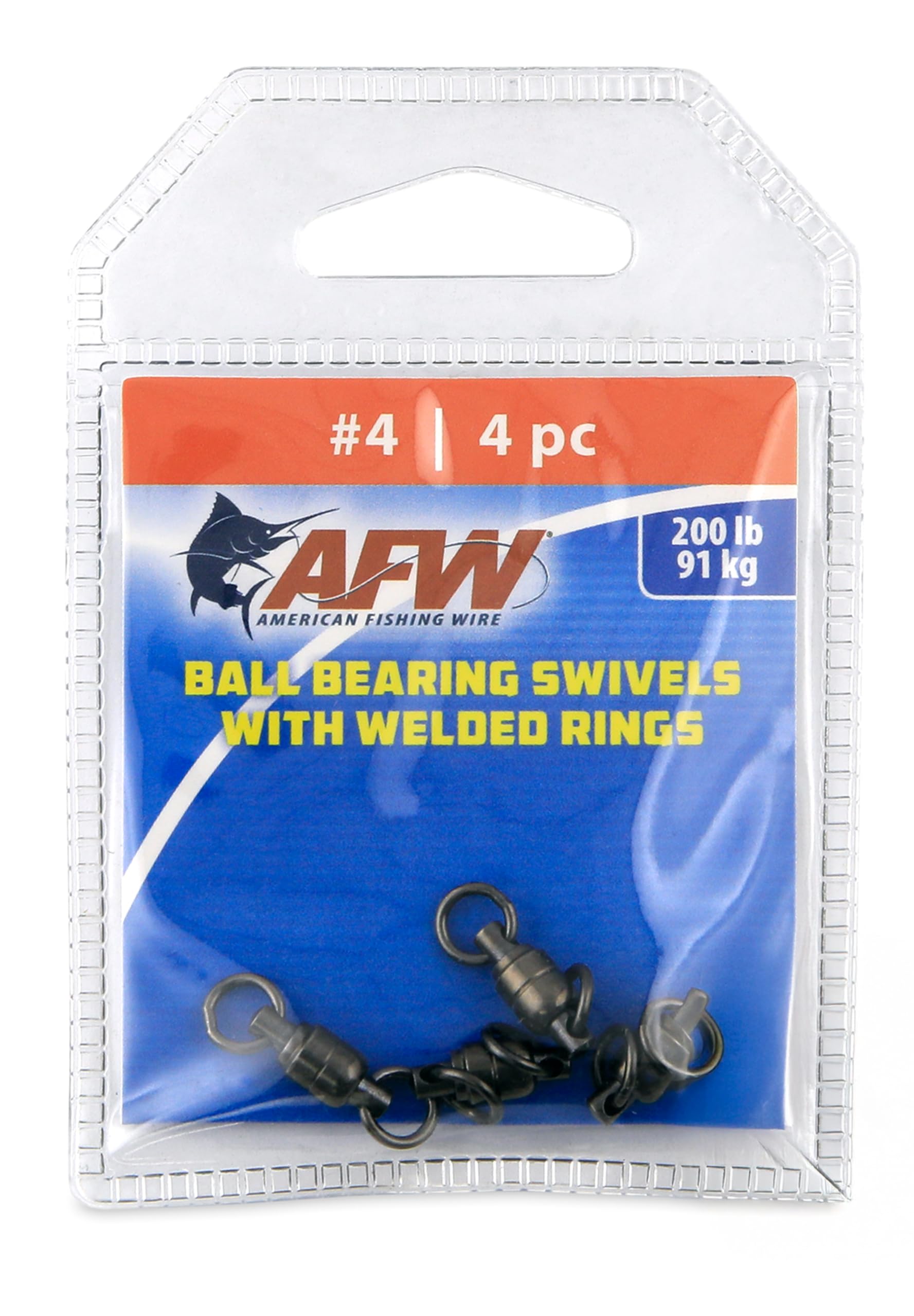 American Fishing Wire Black Ball Bearing Swivels (4 Pack) Size 4 Test 200 Pound