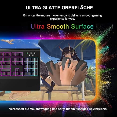 Miniatura 6 de Alfombrilla de mouse sexy con texto en inglés "Butt Anime Girl" RGB LED Gaming Mouse Pad Big Computer Backlit Mause Pad Keyboard Desk Mat 27.55