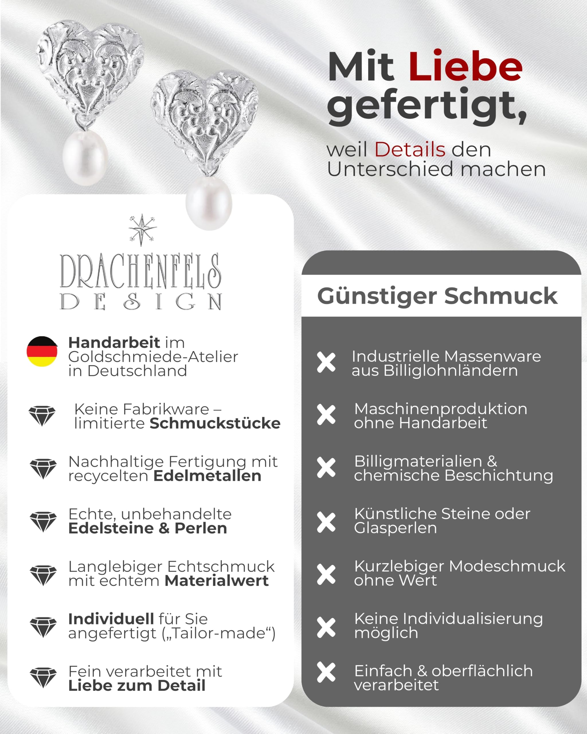 Drachenfels "Arsen & Spitzenhäubchen" Ohrringe I Ohrstecker aus 925 Sterling Silber I Nickelfreie Damen-Ohrringe mit Süßwasserperle I In Goldschmiedequalität gefertigt I D AS 24/AG