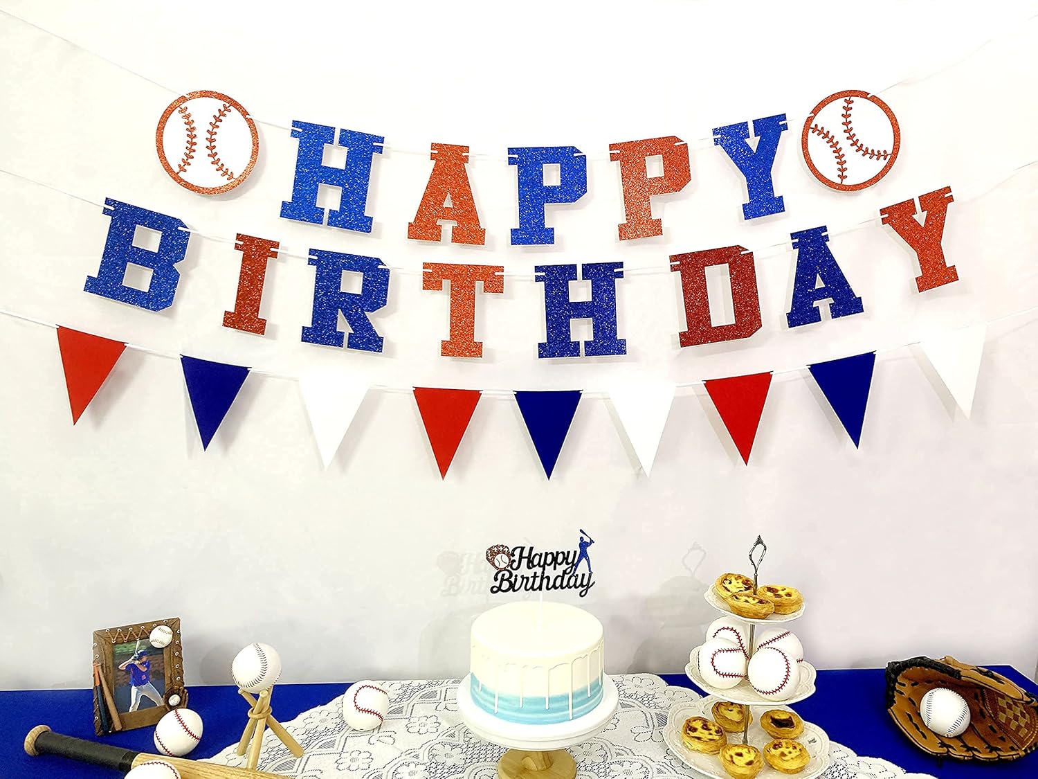 Baseball Birthday Banner - Baseball Happy Birthday Banner and Pennant Banner for Sports/Baseball Theme Birthday Party decorations (Pre-Strung) : Home & Kitchen