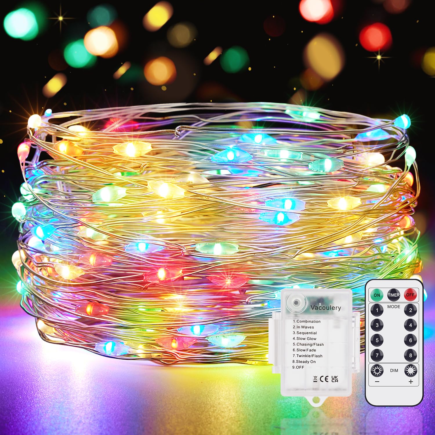 Vacoulery Fairy Lights Battery, 10M/33FT 100LEDs 8 Modes Fairy Lights Battery Operated, Waterproof String Lights Indoor/Outdoor with Remote Timer for Bedroom, Party, Wedding, Christmas Birthday — image 1
