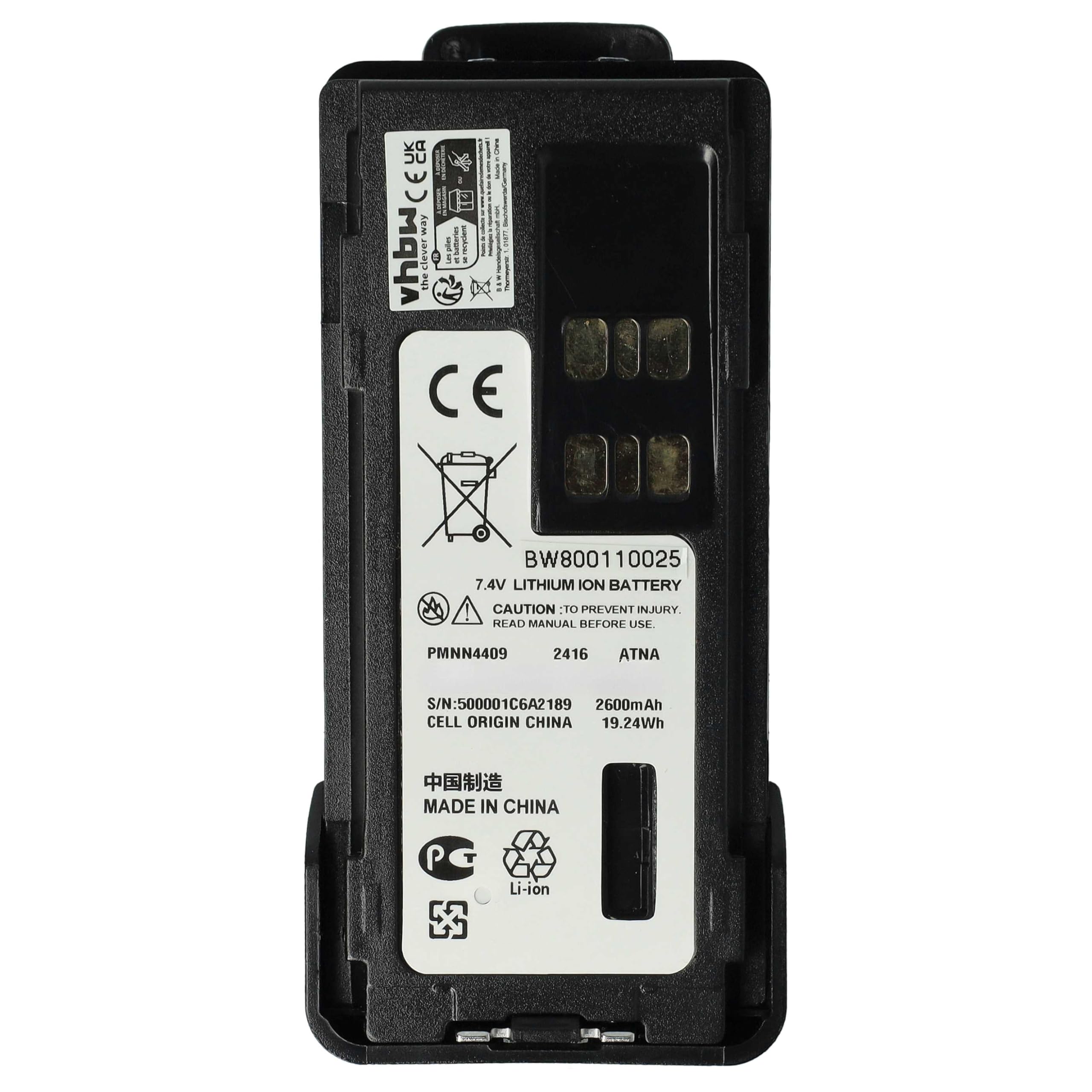 vhbw batteria sostituisce Motorola PMNN4406, PMNN4406BR, PMNN4409 per radio (2600mAh, 7,4V, Li-Ion) + clip
