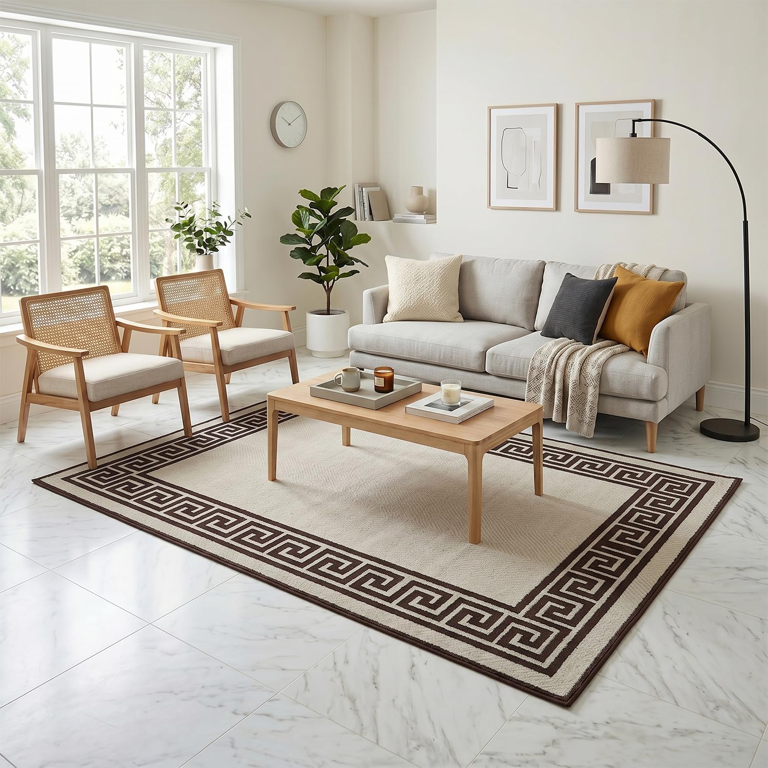 RR Rugs - Evania Large Area Rug Carpet Washable Non-Slip Soft Modern Indoor Floor Rug for Living Room, Bedroom, Hallway, Lounge (Beige&Brown, 120x170cm)