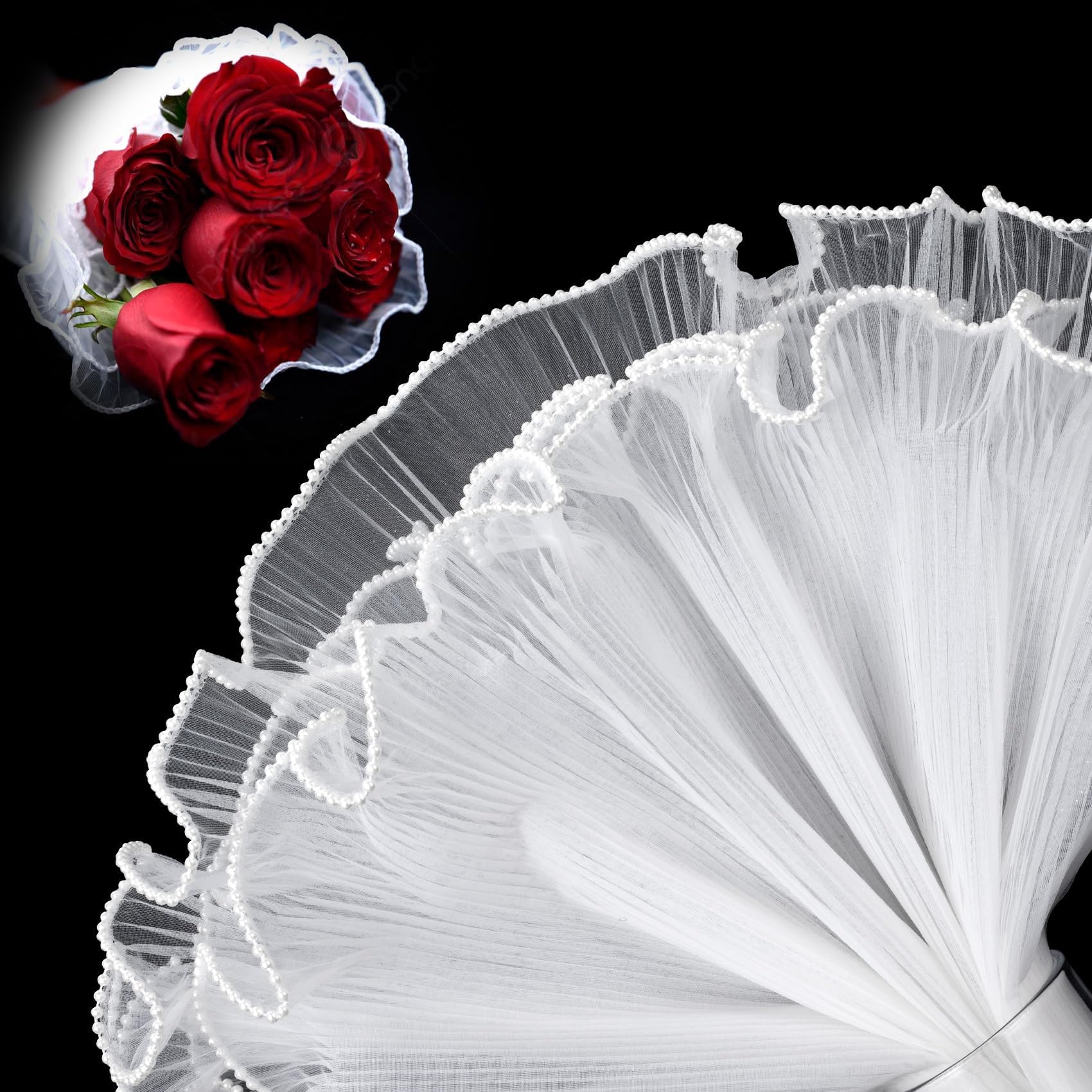 Carta Per Bouquet Fiori 4 Metri - Con Bordo Perlato - Tessuto Poliestere Per Fioristi - Bianco - Per Matrimoni, Compleanni - Foto 4