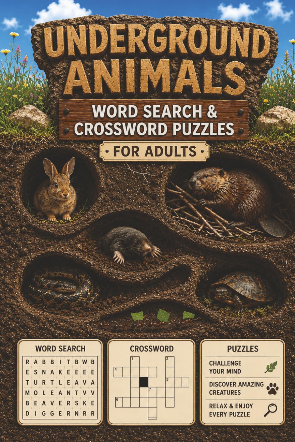Underground Animals: Adult: Word Search & Crossword Puzzles