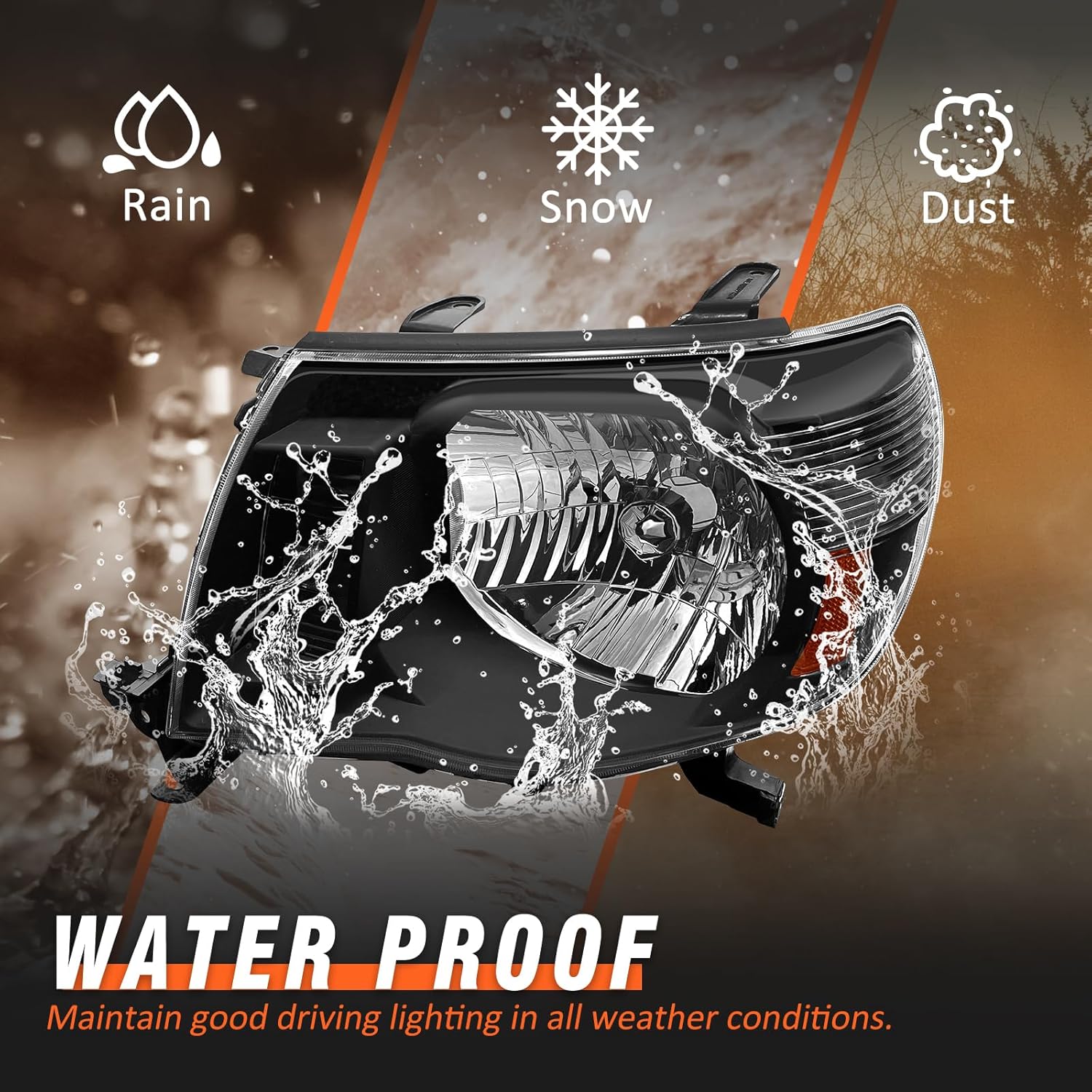 for 2005-2011 Tacoma Headlights Assembly Compatible with Toyota Tacoma Black Housing Amber Reflector Replacement Driver and Passenger Side (Bulbs NOT included)