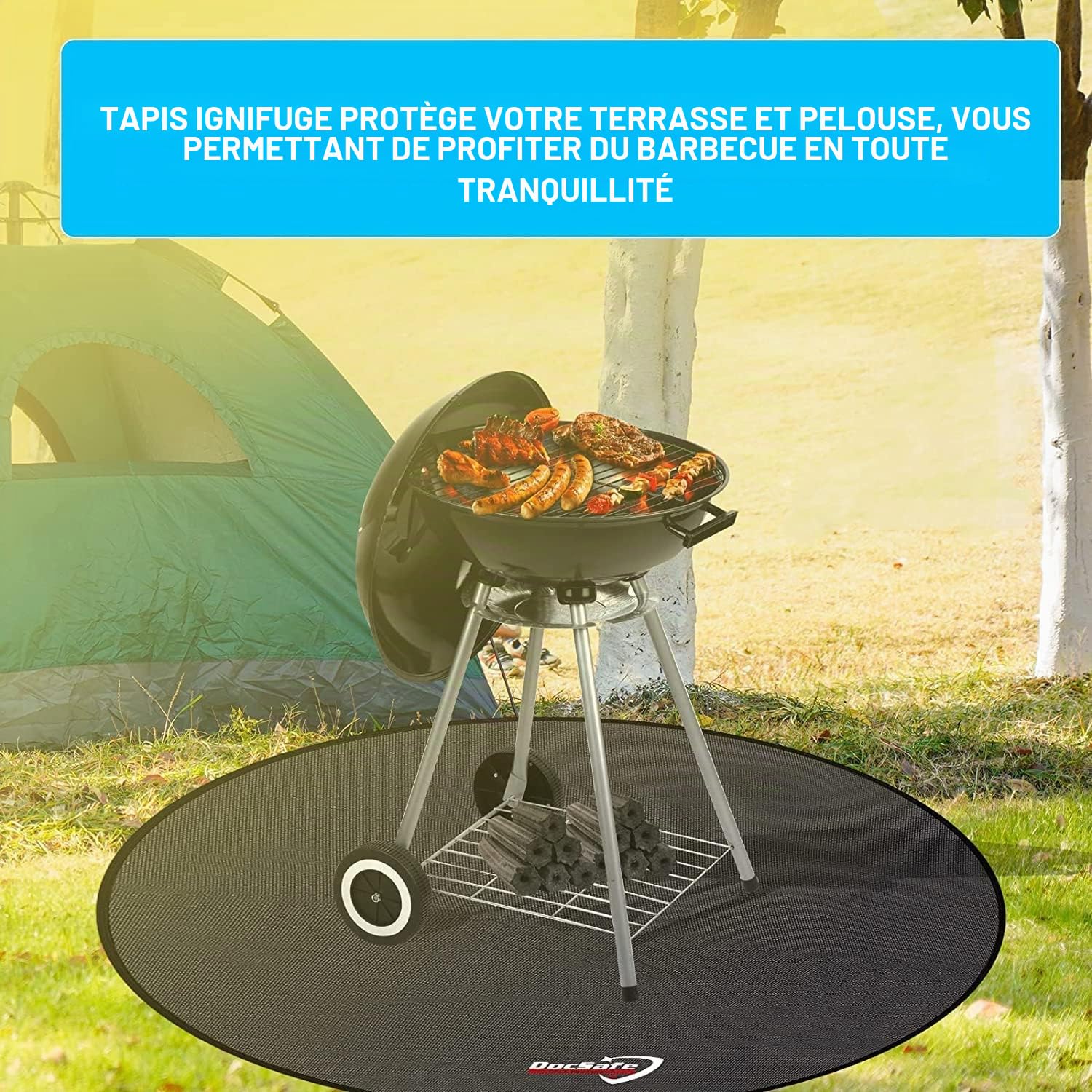 Tapis de protection rond résistant à la chaleur pour terrasse, jardin, sol, terrasse, pelouse, sol en bois, camping, pliable et résistant à l'eau 152 cm