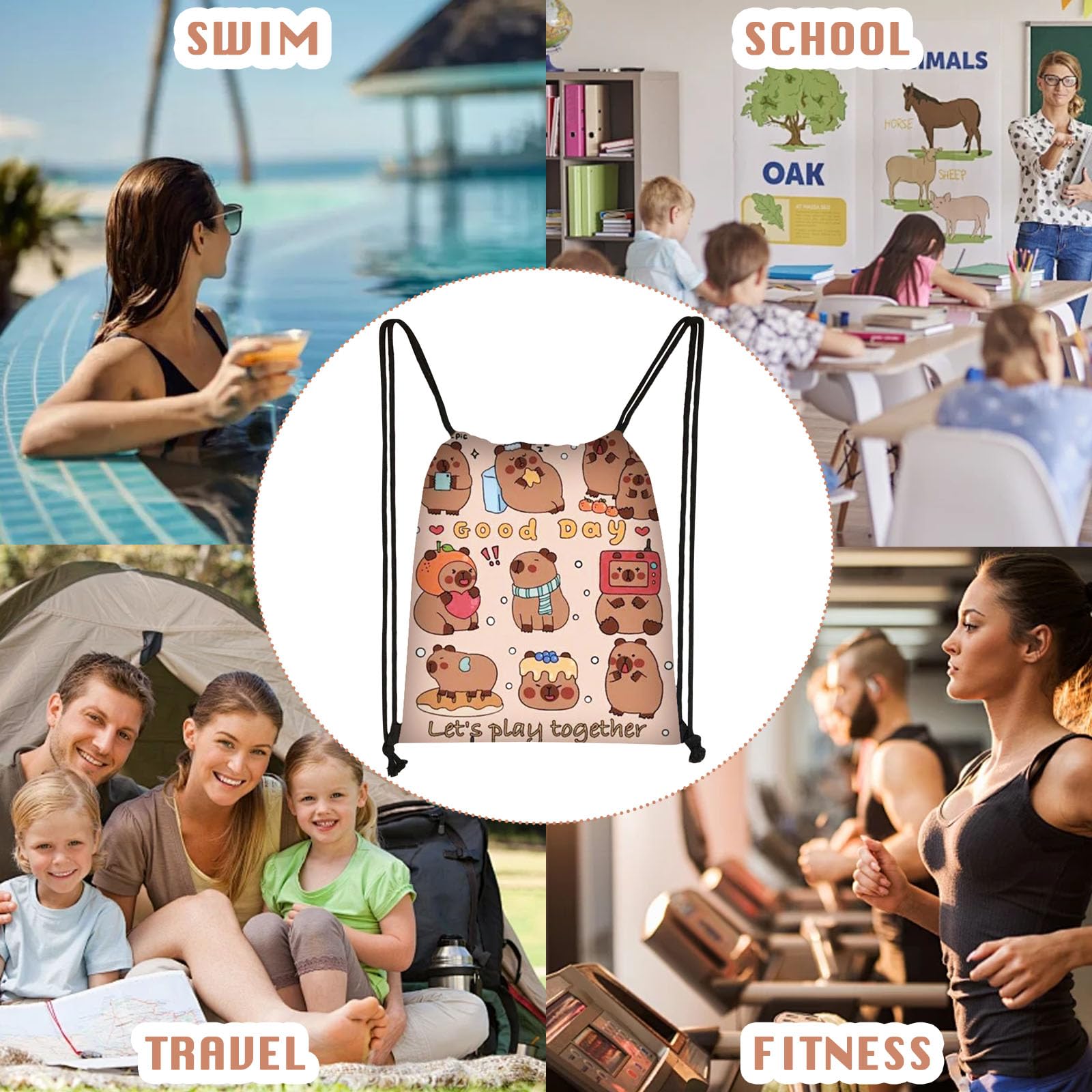 Capibara Sacca Sportiva, Sacca Zaino con Coulisse, Capibara Bag Sacche Sportive Leggero sacca Palestra 32x38cm Sacchetta Sportiva per Scuola Sport Tempo Libero Vacanze Spiaggia Fitness
