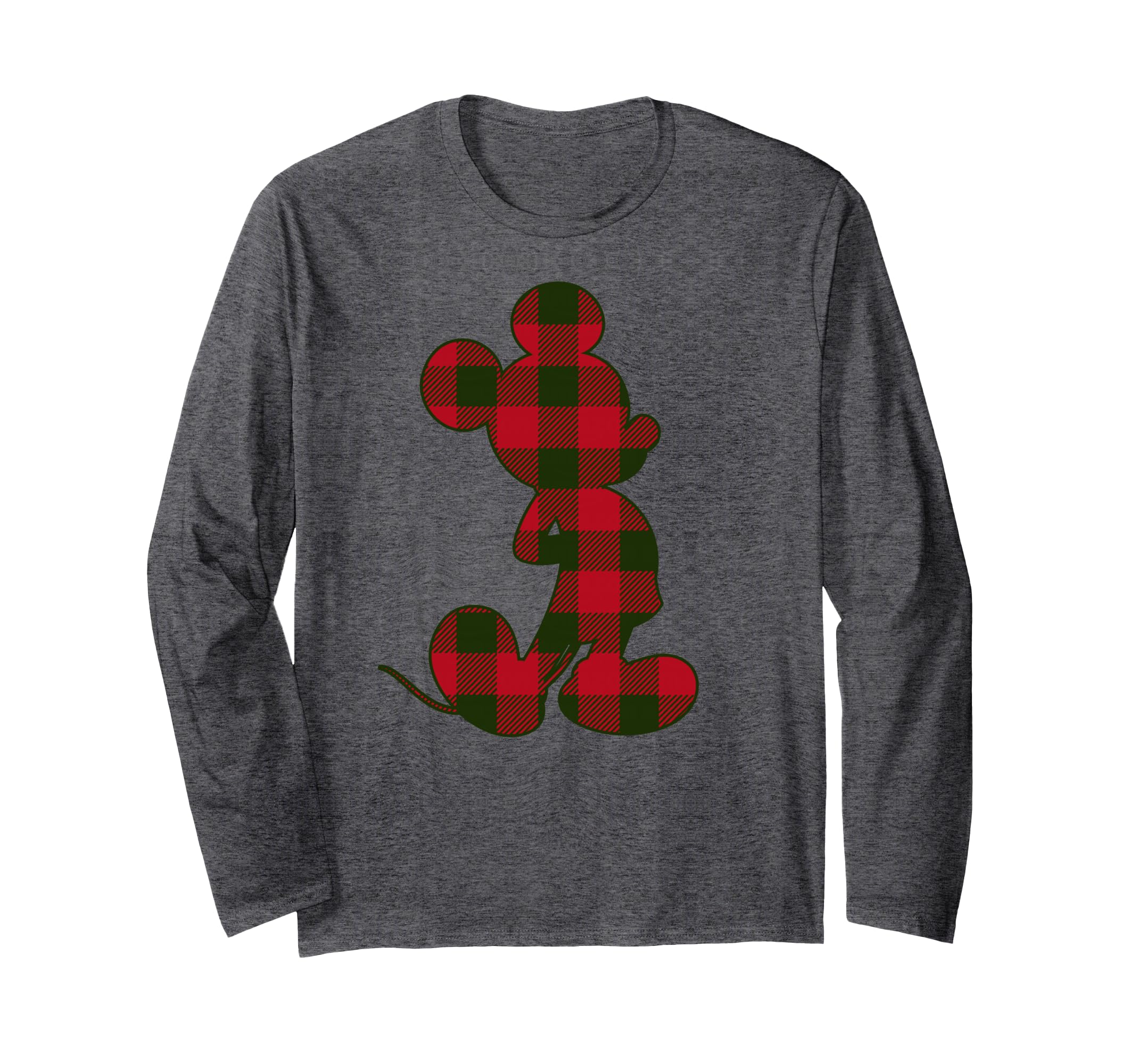 Disney Mickey Mouse Christmas Plaid Silhouette Fill Long Sleeve T-Shirt